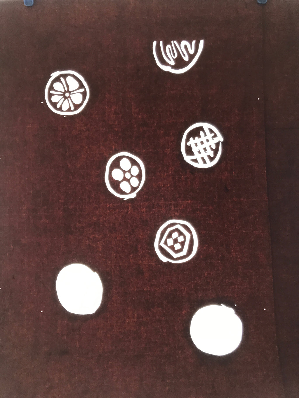 Antique Japanese Katagami Kimono Paper Stencil Katazome Round Food Design 4Y650