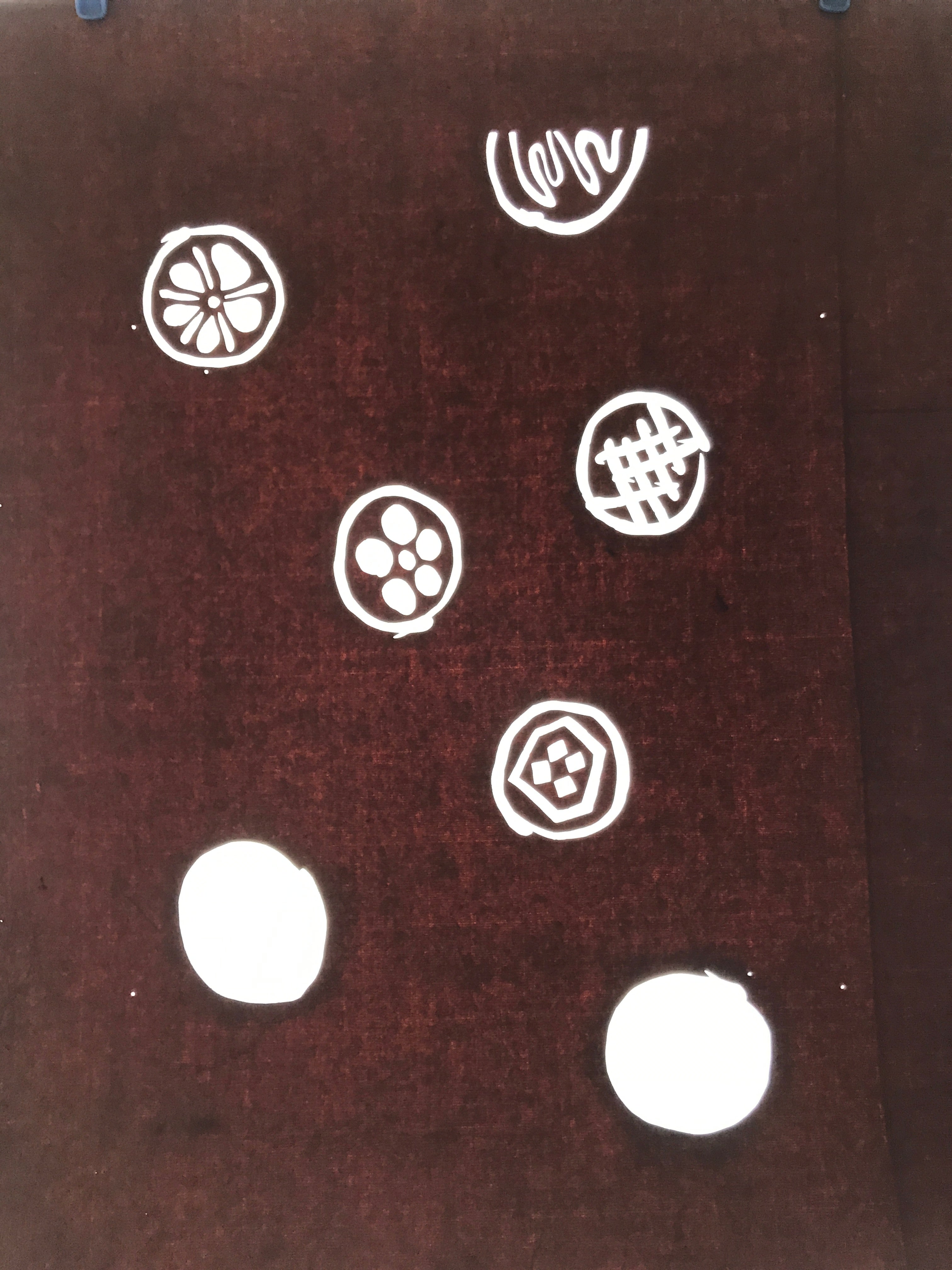Antique Japanese Katagami Kimono Paper Stencil Katazome Round Food Design 4Y650