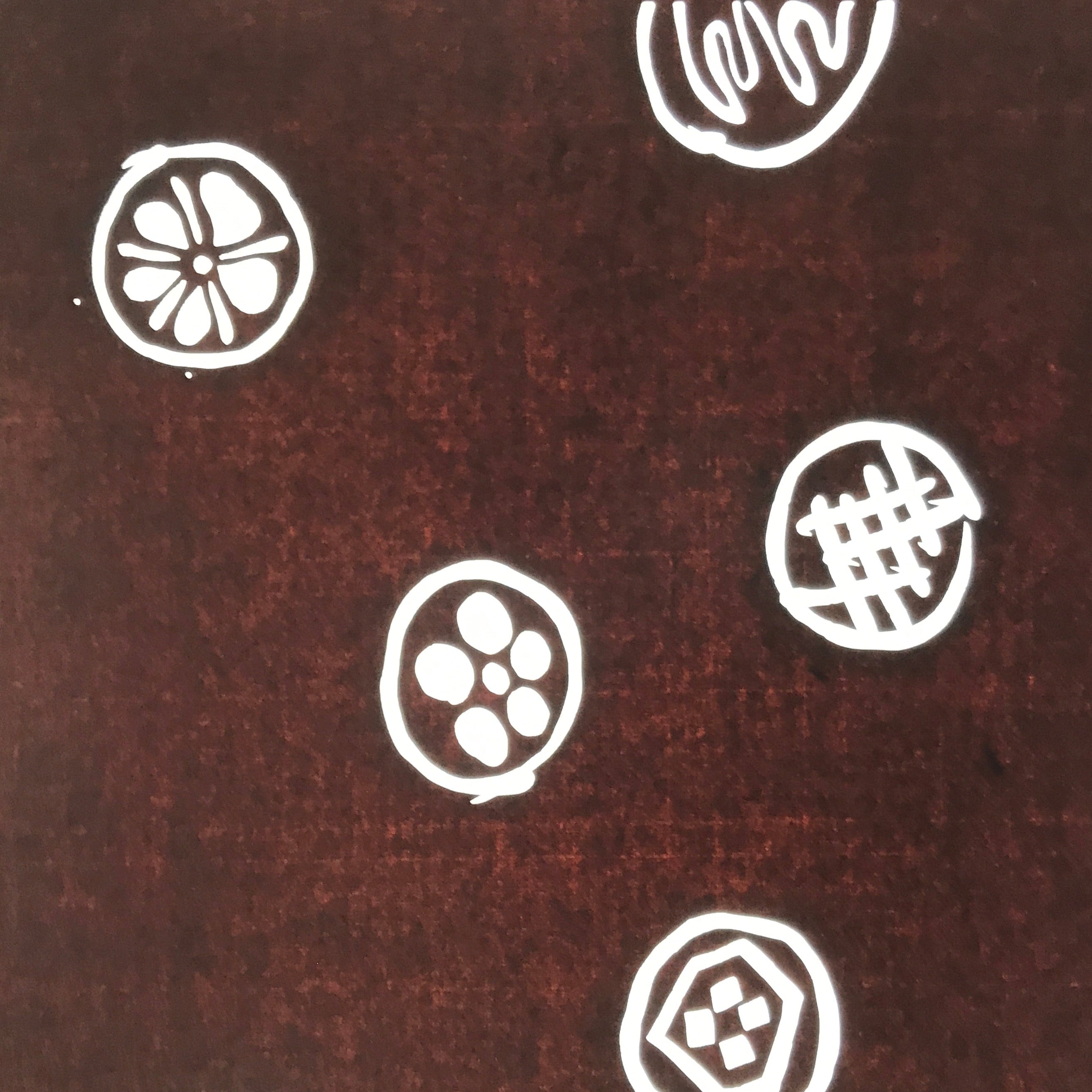 Antique Japanese Katagami Kimono Paper Stencil Katazome Round Food Design 4Y650