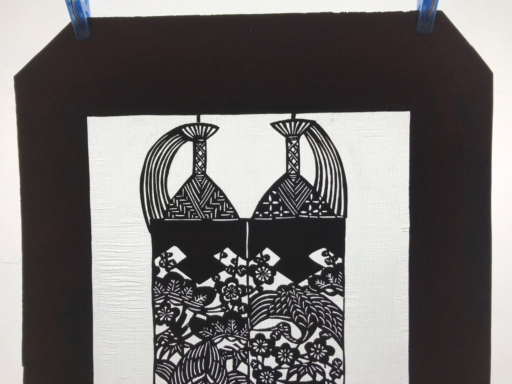 Antique Japanese Katagami Kimono Paper Stencil Katazome Shouchikubai Panel 4Y533