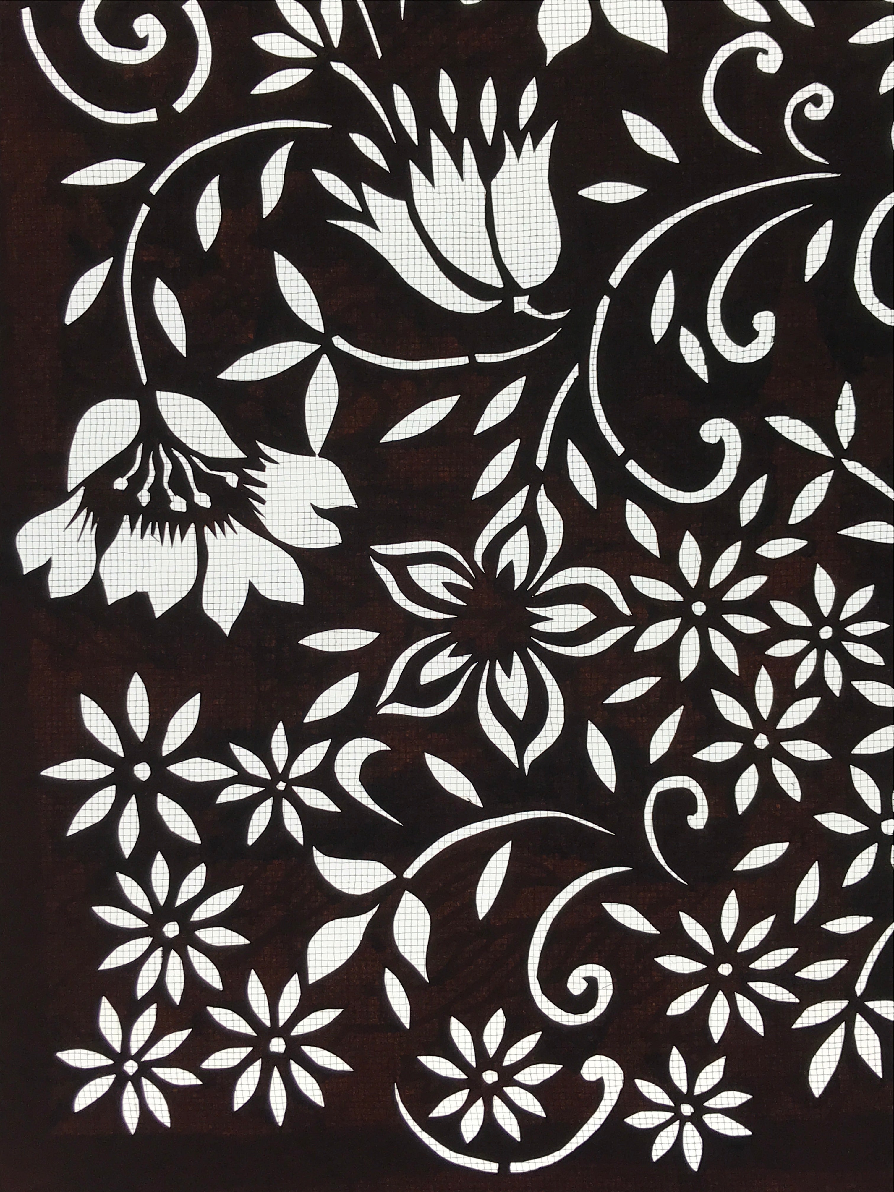 Antique Japanese Katagami Kimono Paper Stencil Katazome Small Flowers 4Y559