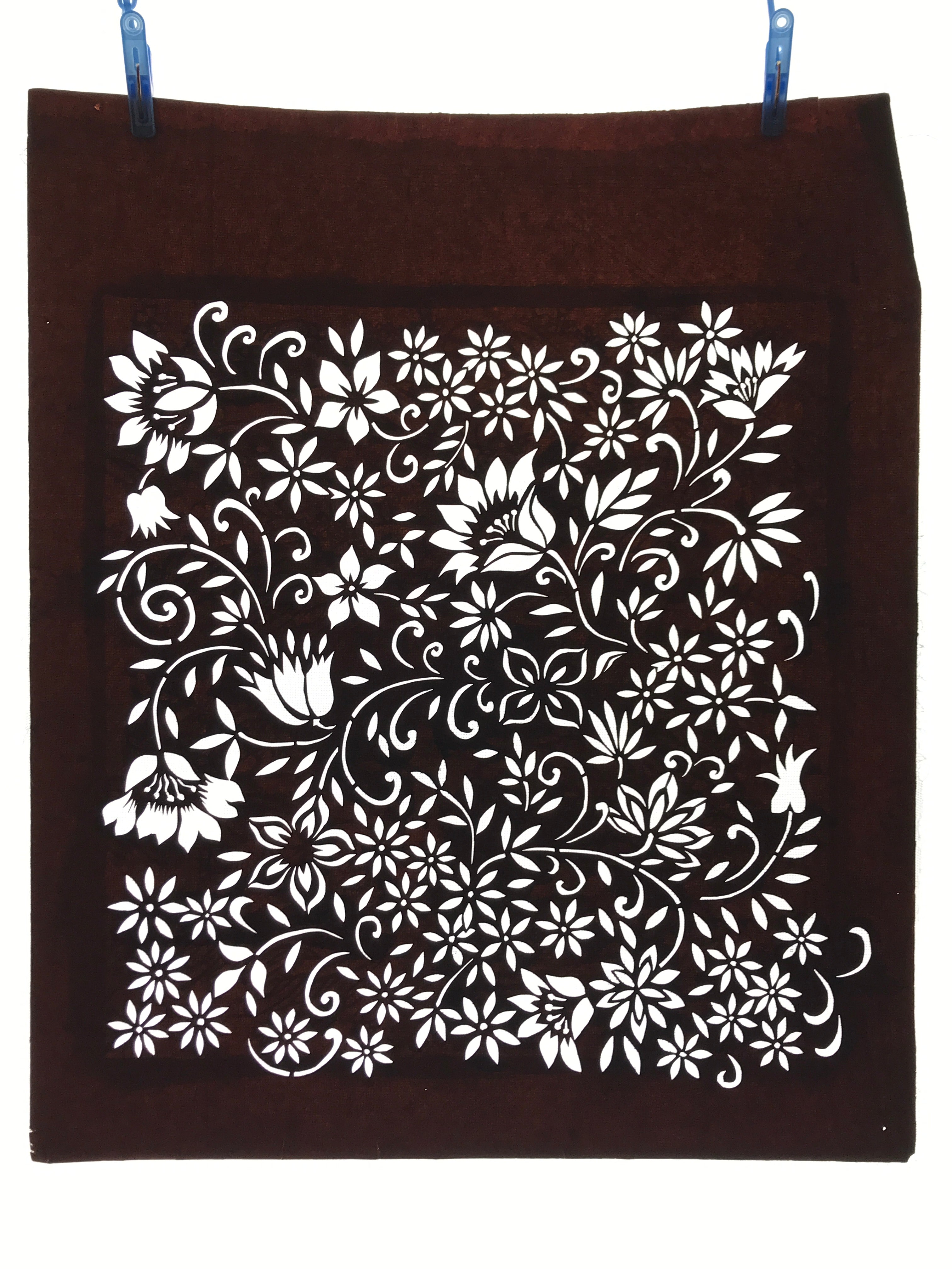 Antique Japanese Katagami Kimono Paper Stencil Katazome Small Flowers 4Y559