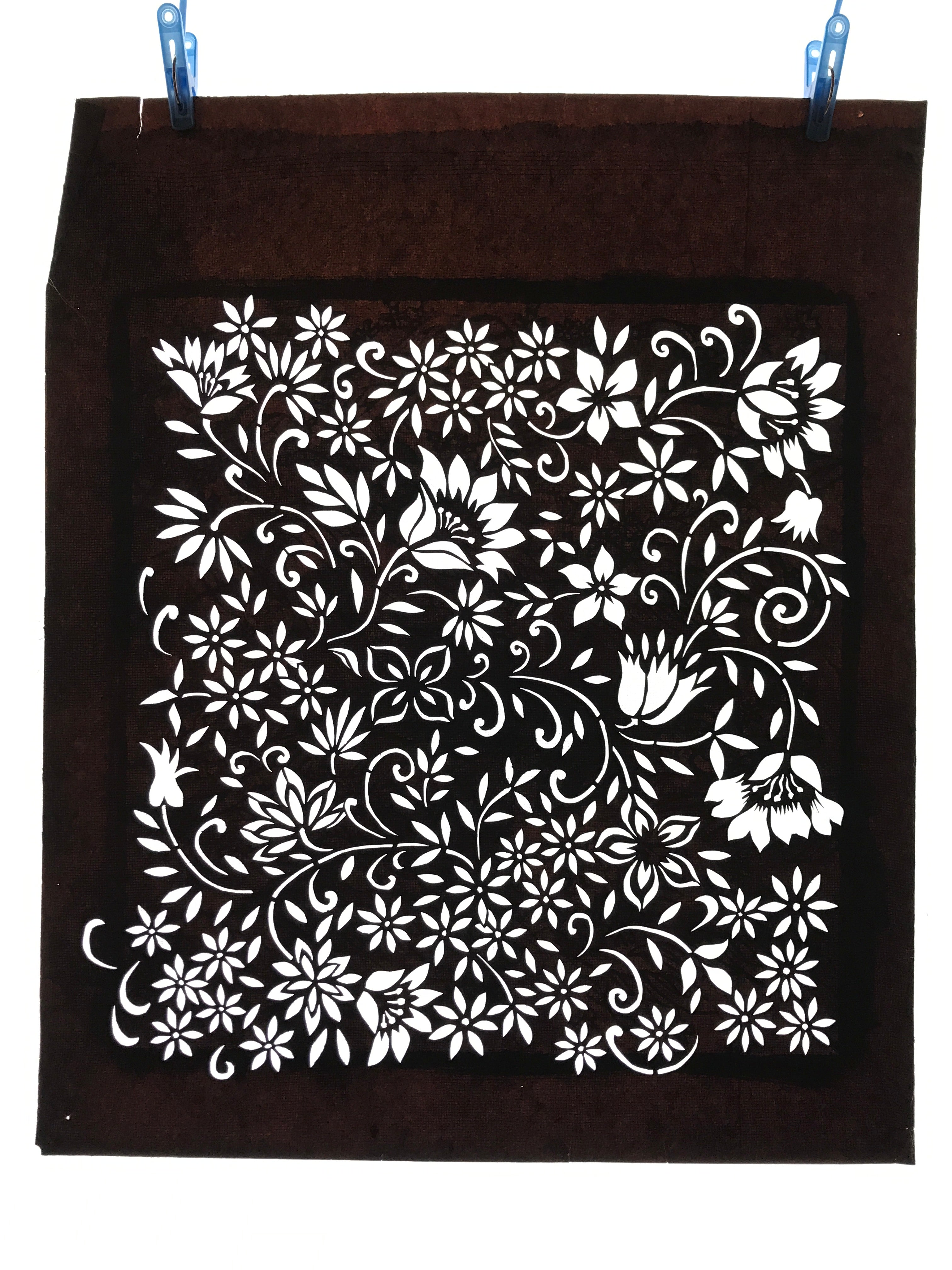 Antique Japanese Katagami Kimono Paper Stencil Katazome Small Flowers 4Y559