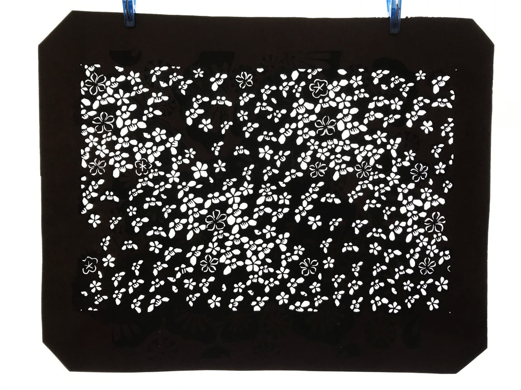 Antique Japanese Katagami Kimono Paper Stencil Katazome Small Flowers 4Y574