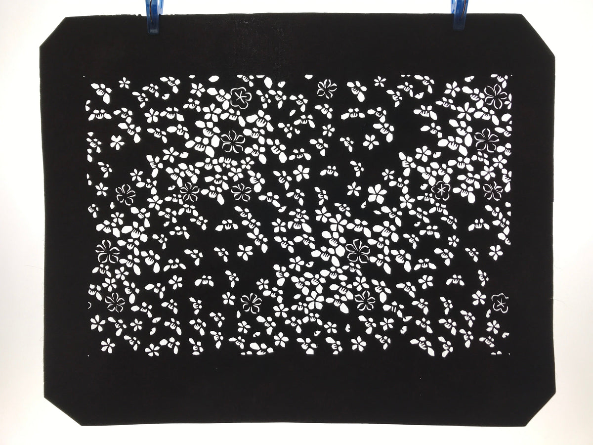 Antique Japanese Katagami Kimono Paper Stencil Katazome Small Flowers 4Y574
