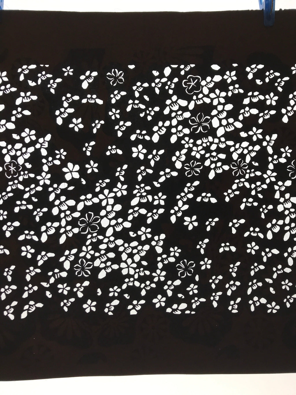 Antique Japanese Katagami Kimono Paper Stencil Katazome Small Flowers 4Y574