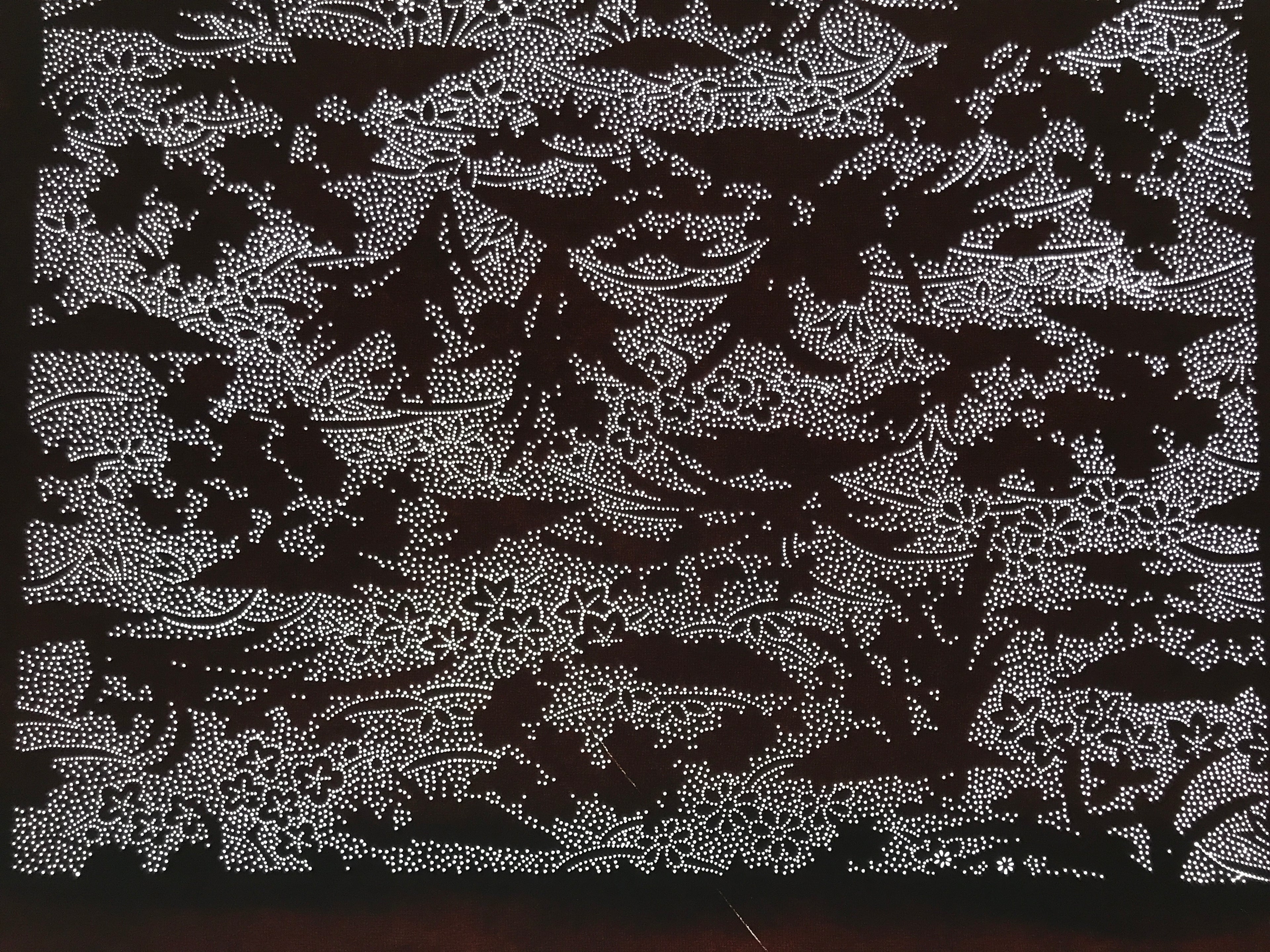 Antique Japanese Katagami Kimono Paper Stencil Katazome Small Flowers Hana 4Y707