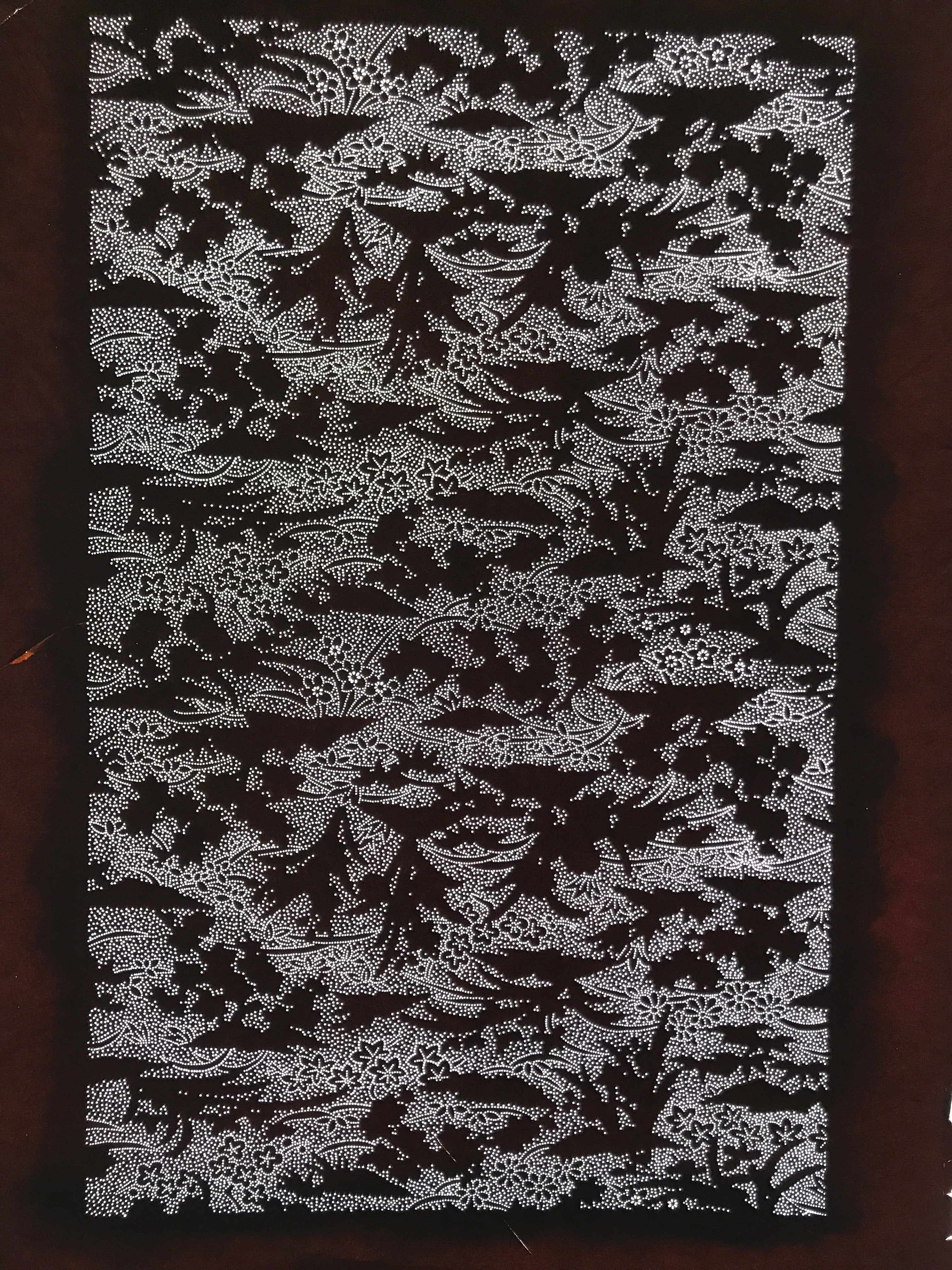 Antique Japanese Katagami Kimono Paper Stencil Katazome Small Flowers Hana 4Y707