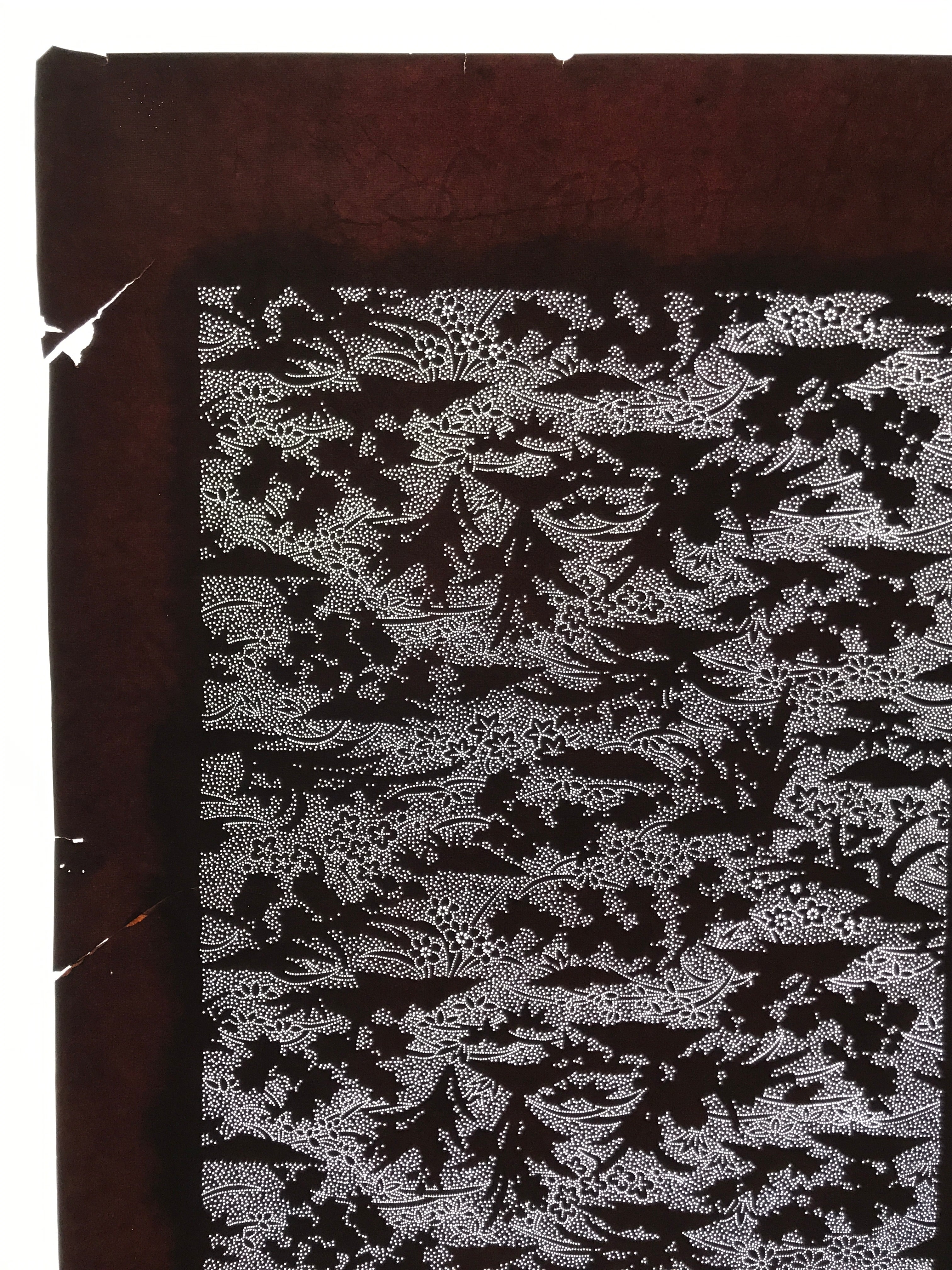 Antique Japanese Katagami Kimono Paper Stencil Katazome Small Flowers Hana 4Y707