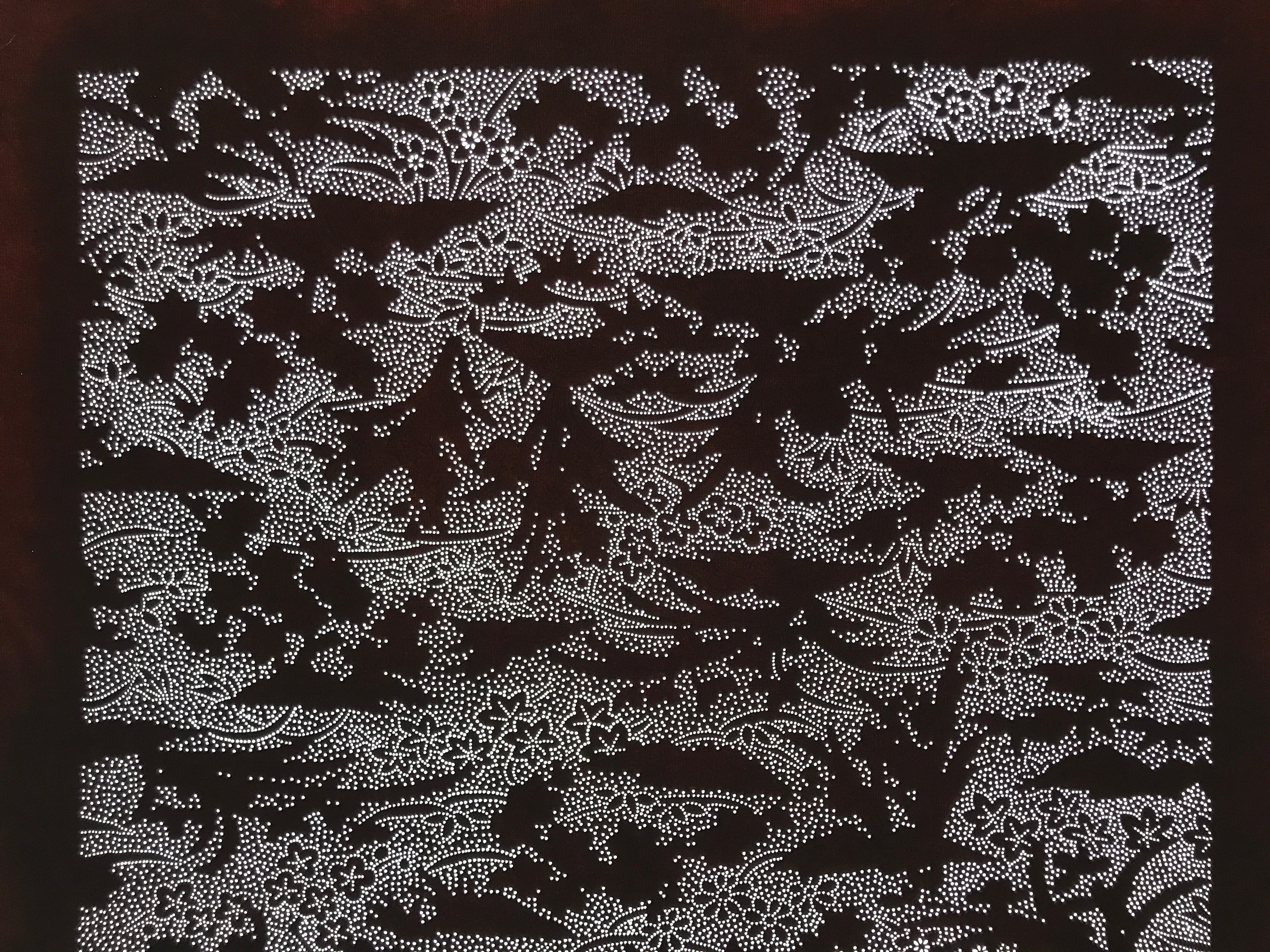 Antique Japanese Katagami Kimono Paper Stencil Katazome Small Flowers Hana 4Y707
