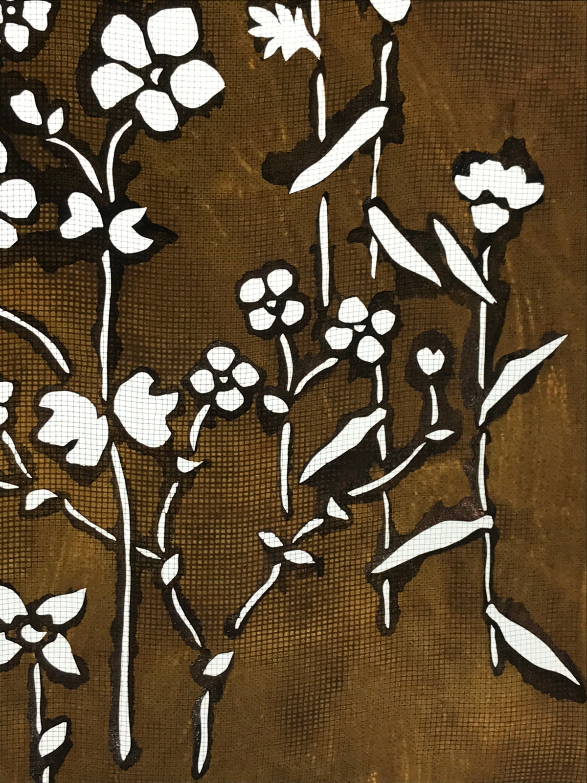 Antique Japanese Katagami Kimono Paper Stencil Katazome Small Wild Flowers 4Y526