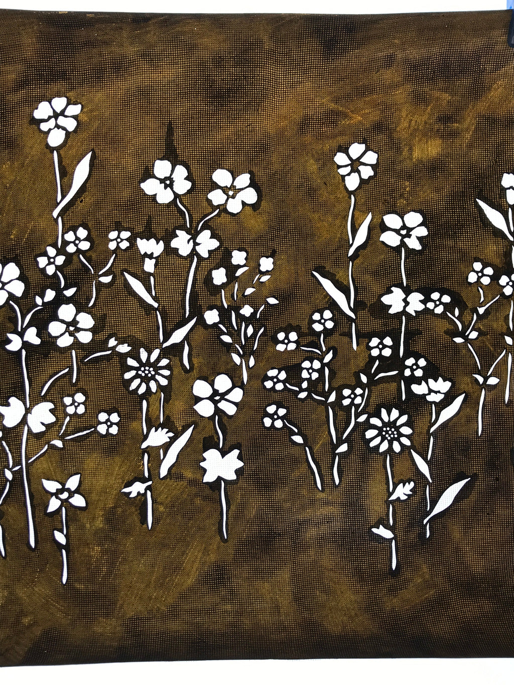 Antique Japanese Katagami Kimono Paper Stencil Katazome Small Wild Flowers 4Y526