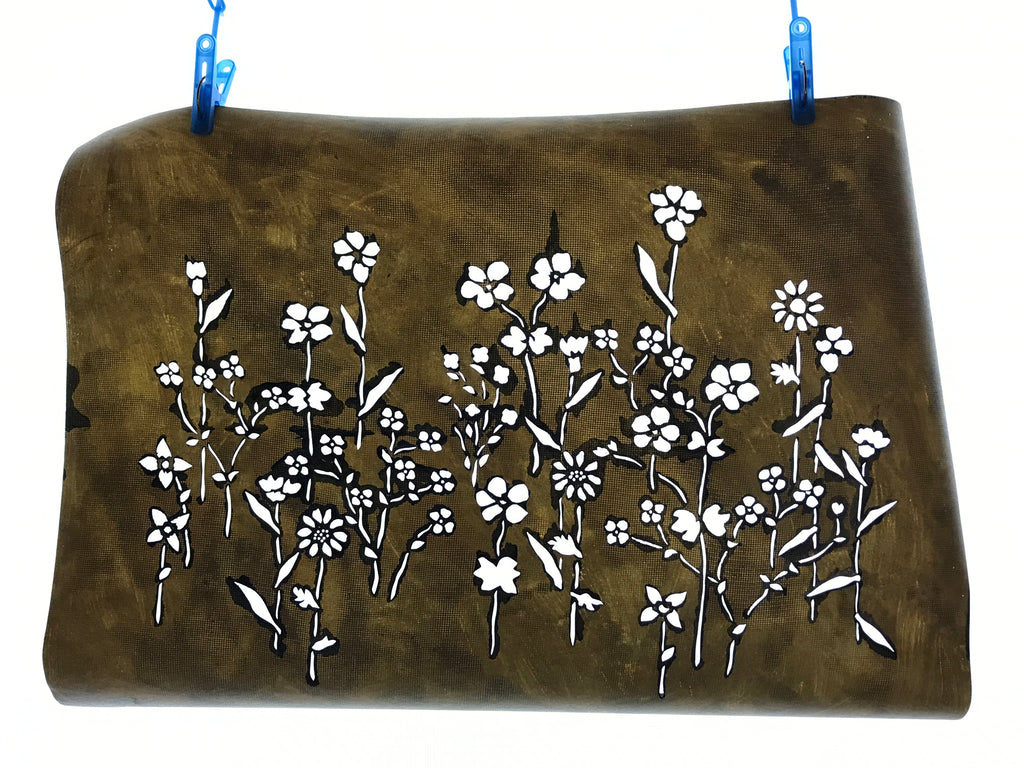 Antique Japanese Katagami Kimono Paper Stencil Katazome Small Wild Flowers 4Y526