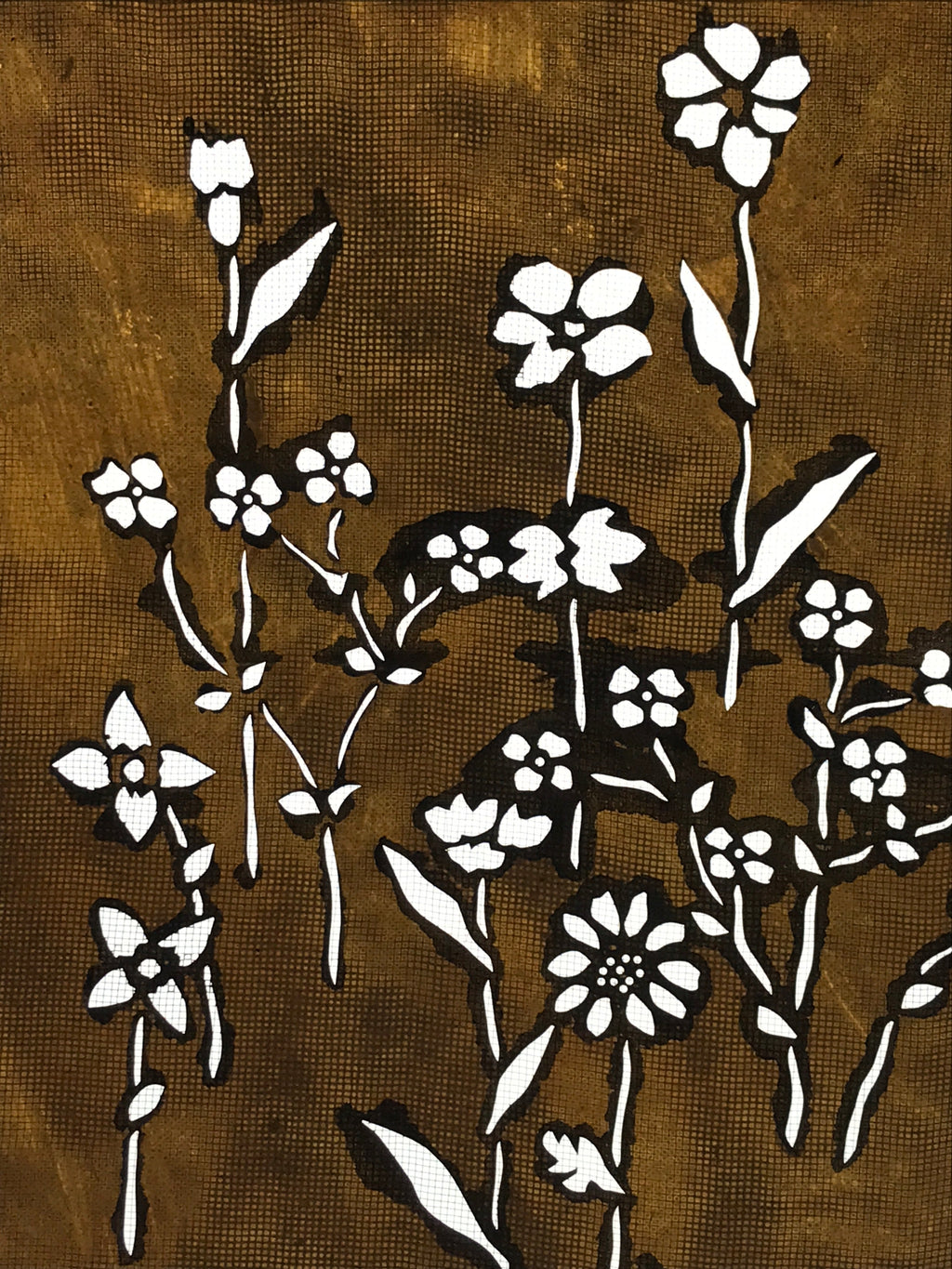 Antique Japanese Katagami Kimono Paper Stencil Katazome Small Wild Flowers 4Y526