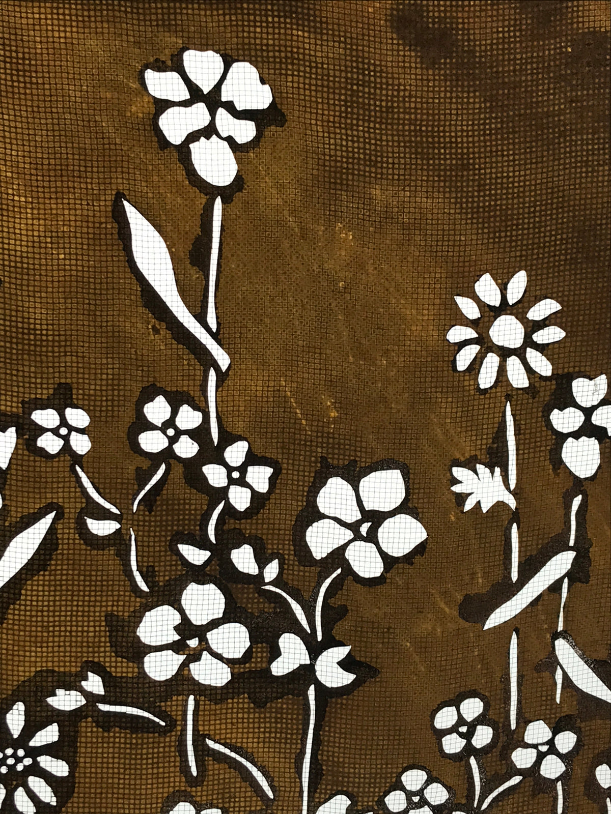 Antique Japanese Katagami Kimono Paper Stencil Katazome Small Wild Flowers 4Y526