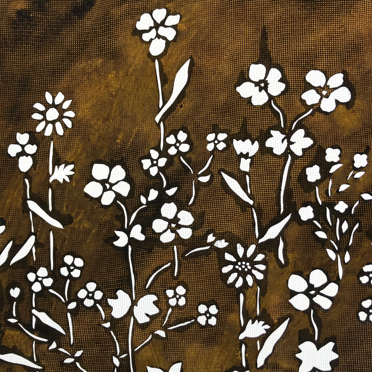 Antique Japanese Katagami Kimono Paper Stencil Katazome Small Wild Flowers 4Y526