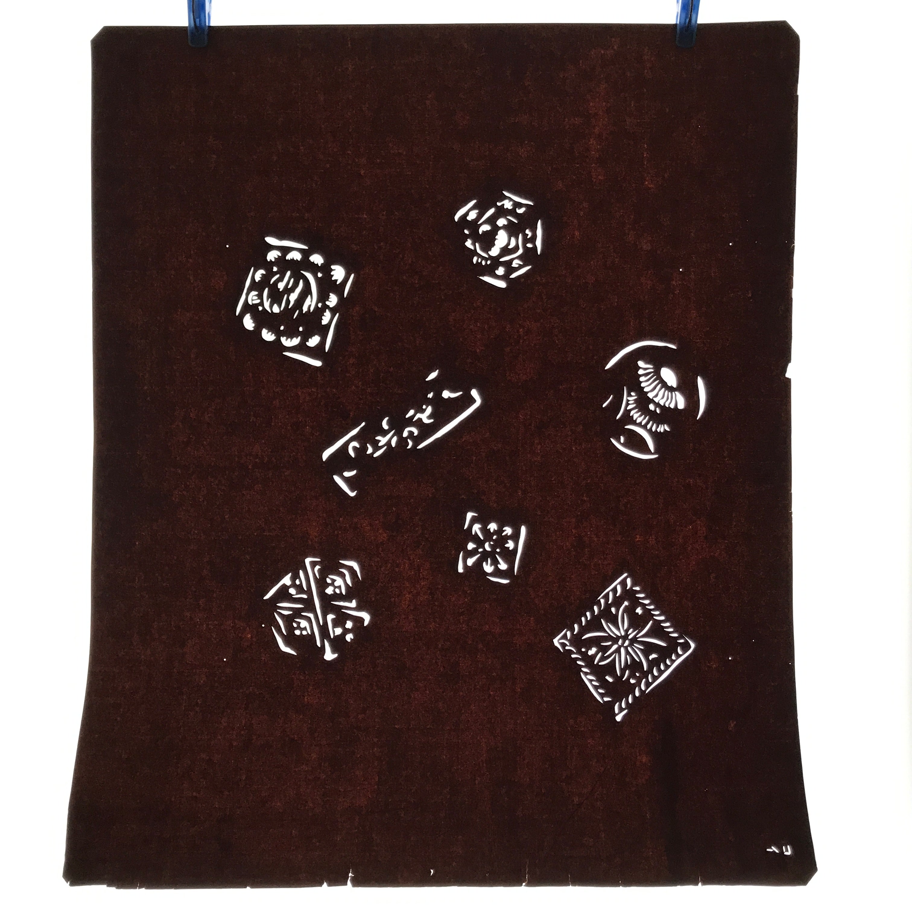 Antique Japanese Katagami Kimono Paper Stencil Katazome Square Flowers 4Y623