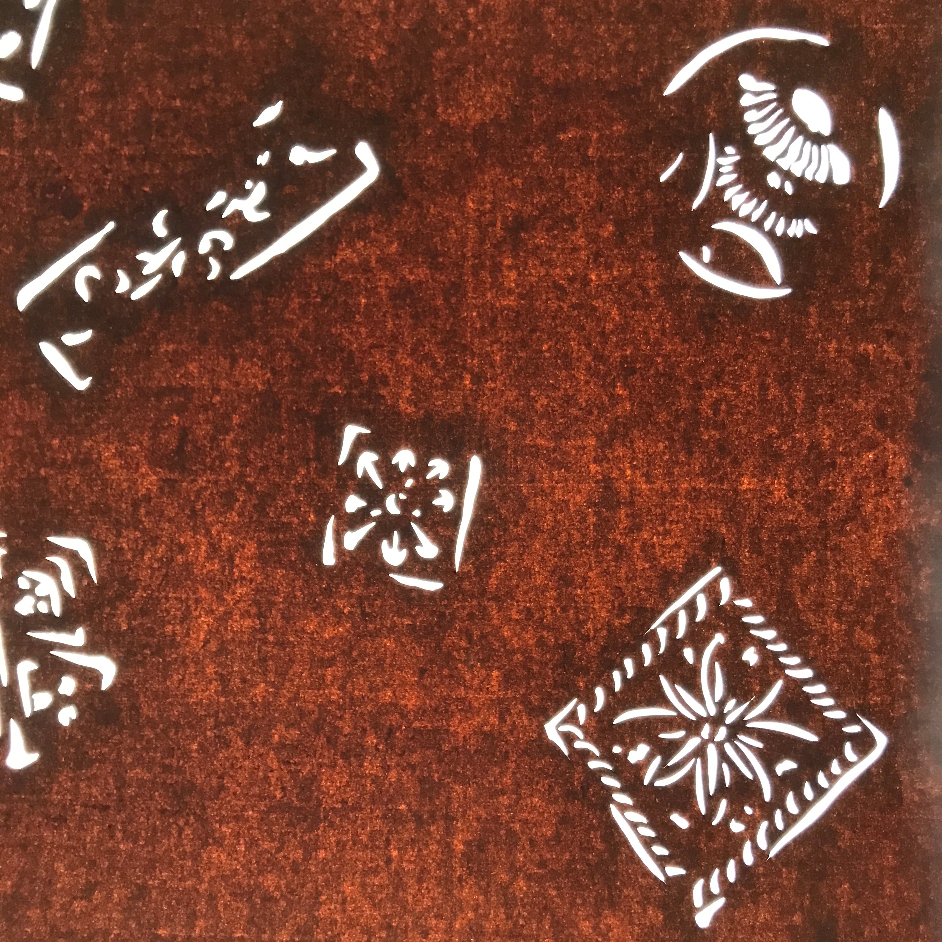 Antique Japanese Katagami Kimono Paper Stencil Katazome Square Flowers 4Y623