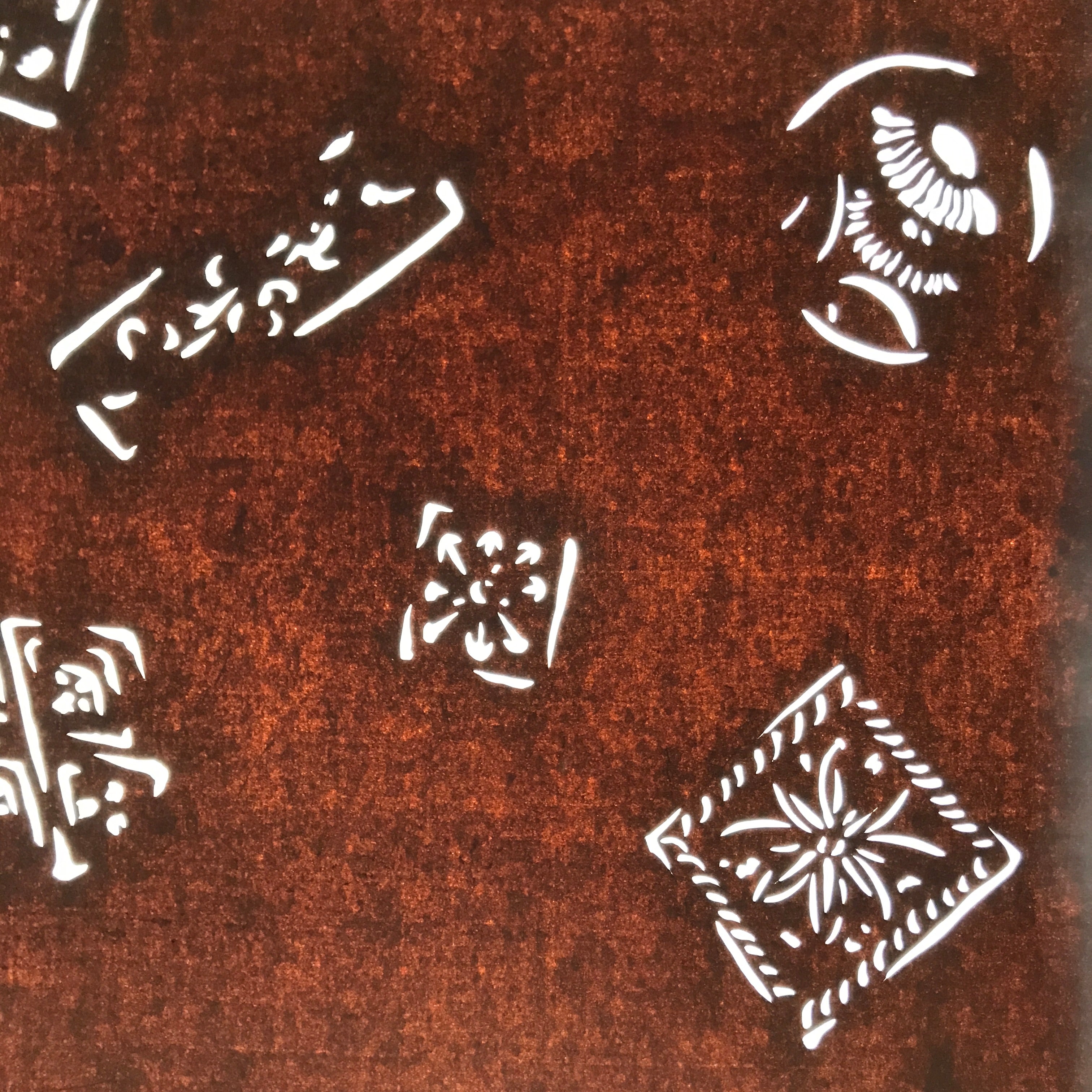 Antique Japanese Katagami Kimono Paper Stencil Katazome Square Flowers 4Y623