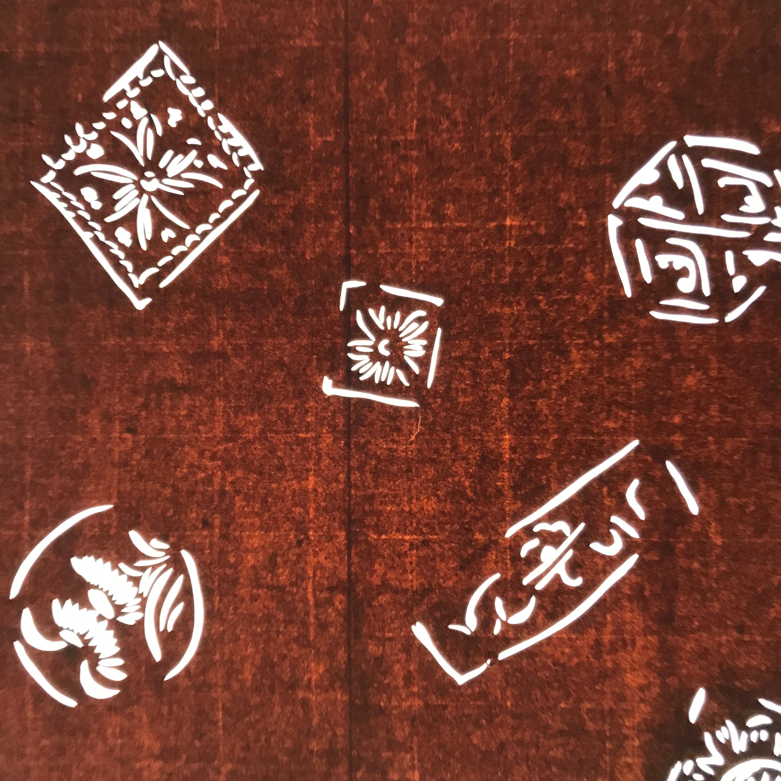 Antique Japanese Katagami Kimono Paper Stencil Katazome Square Flowers 4Y633