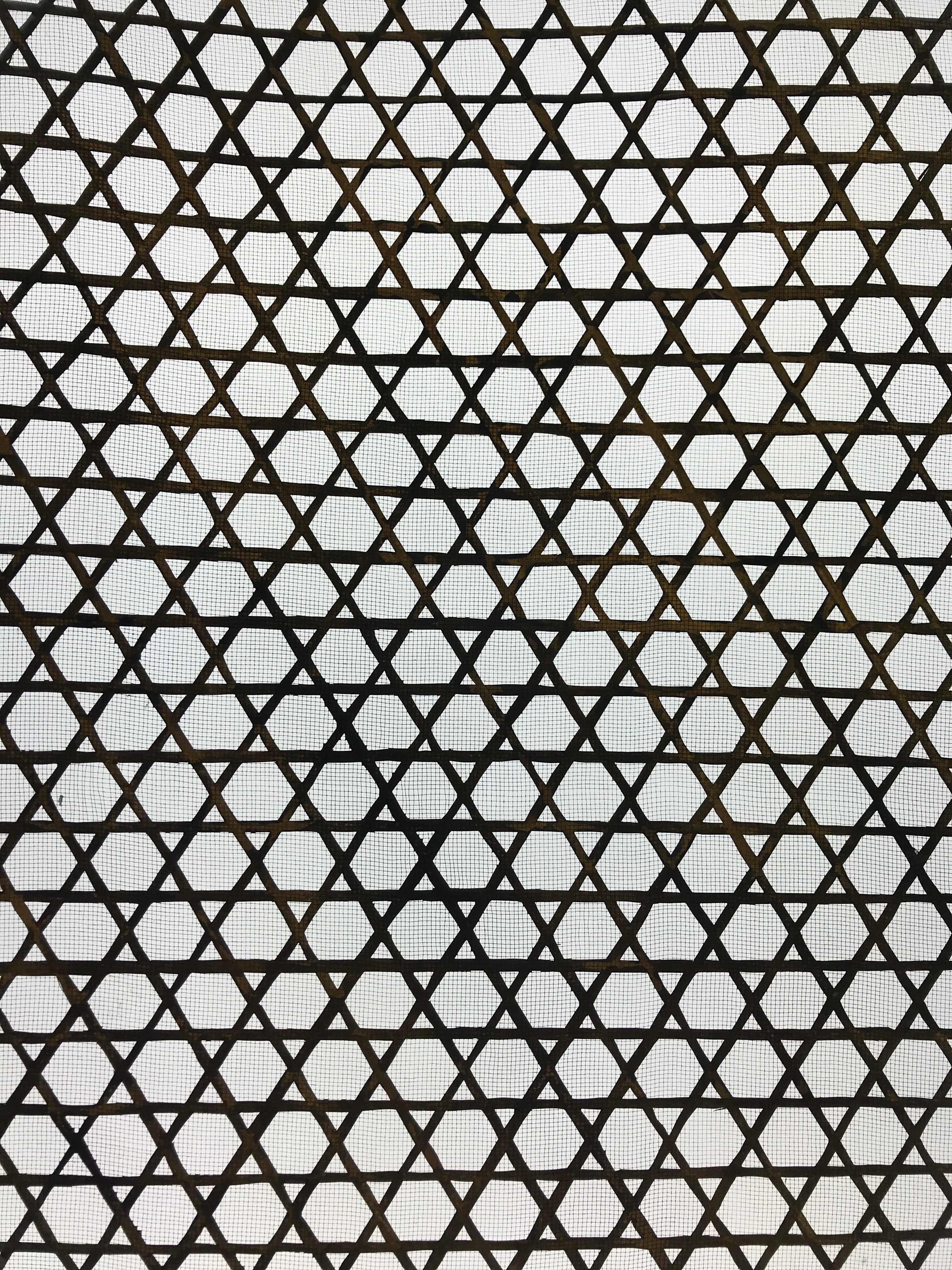 Antique Japanese Katagami Kimono Paper Stencil Katazome Star Grid Lattice 4Y589