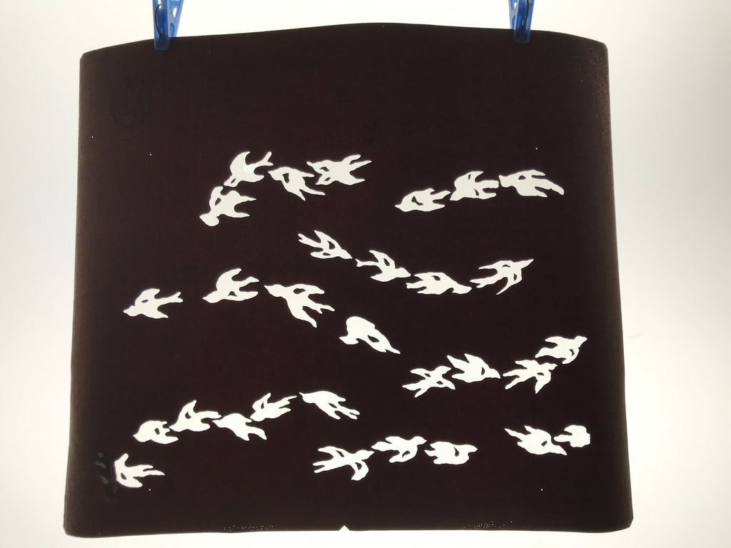 Antique Japanese Katagami Kimono Paper Stencil Katazome Tsubame Swallows 4Y618