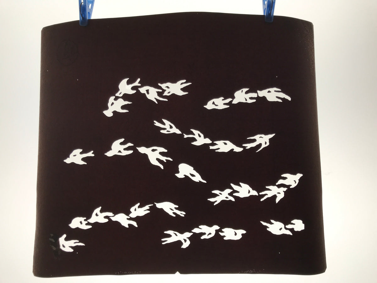 Antique Japanese Katagami Kimono Paper Stencil Katazome Tsubame Swallows 4Y618