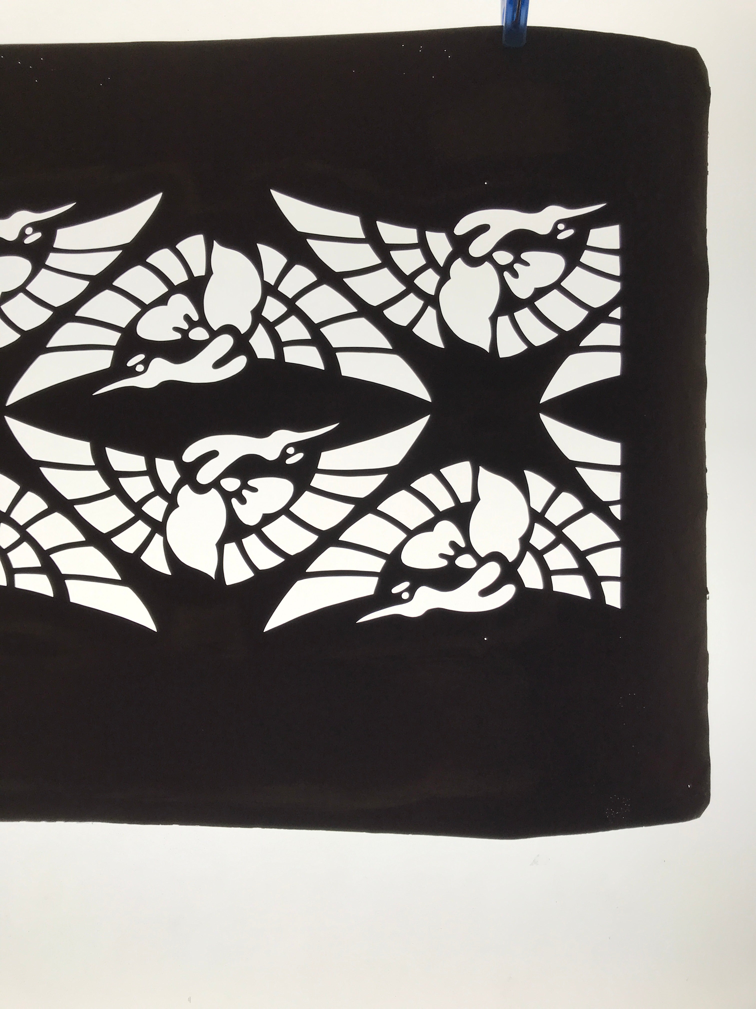 Antique Japanese Katagami Kimono Paper Stencil Katazome Tsuru Crane Birds 4Y617