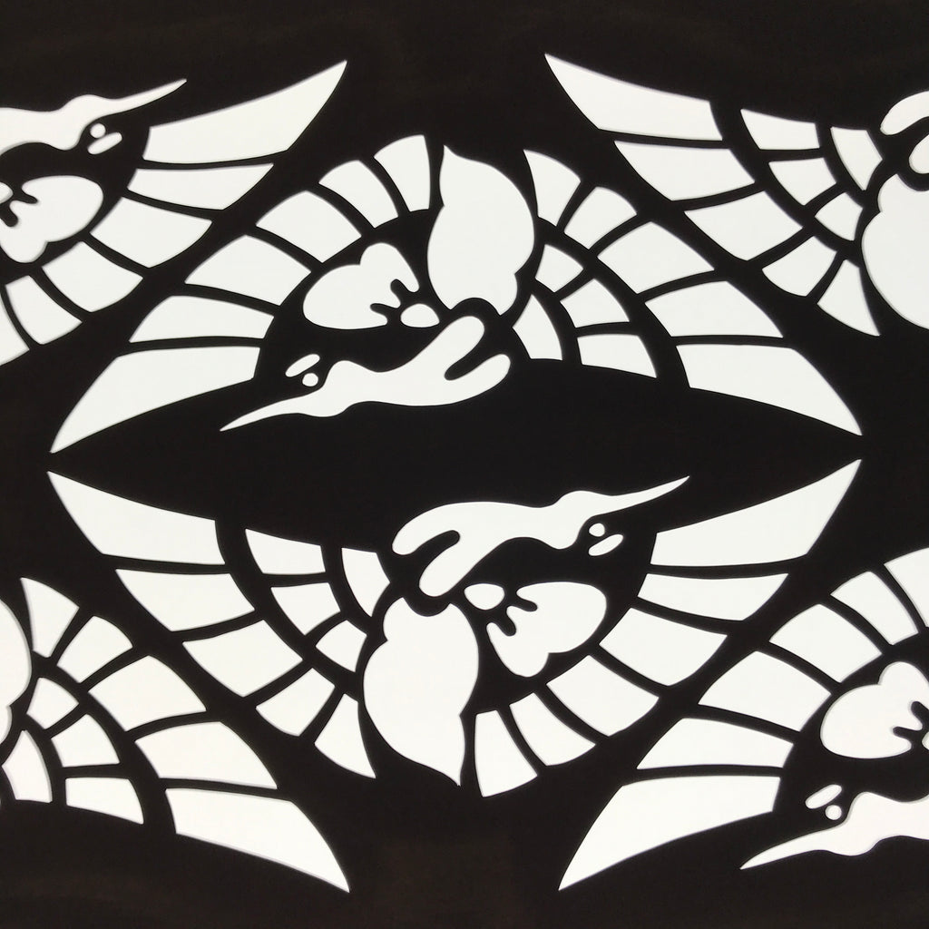 Antique Japanese Katagami Kimono Paper Stencil Katazome Tsuru Crane Birds 4Y617