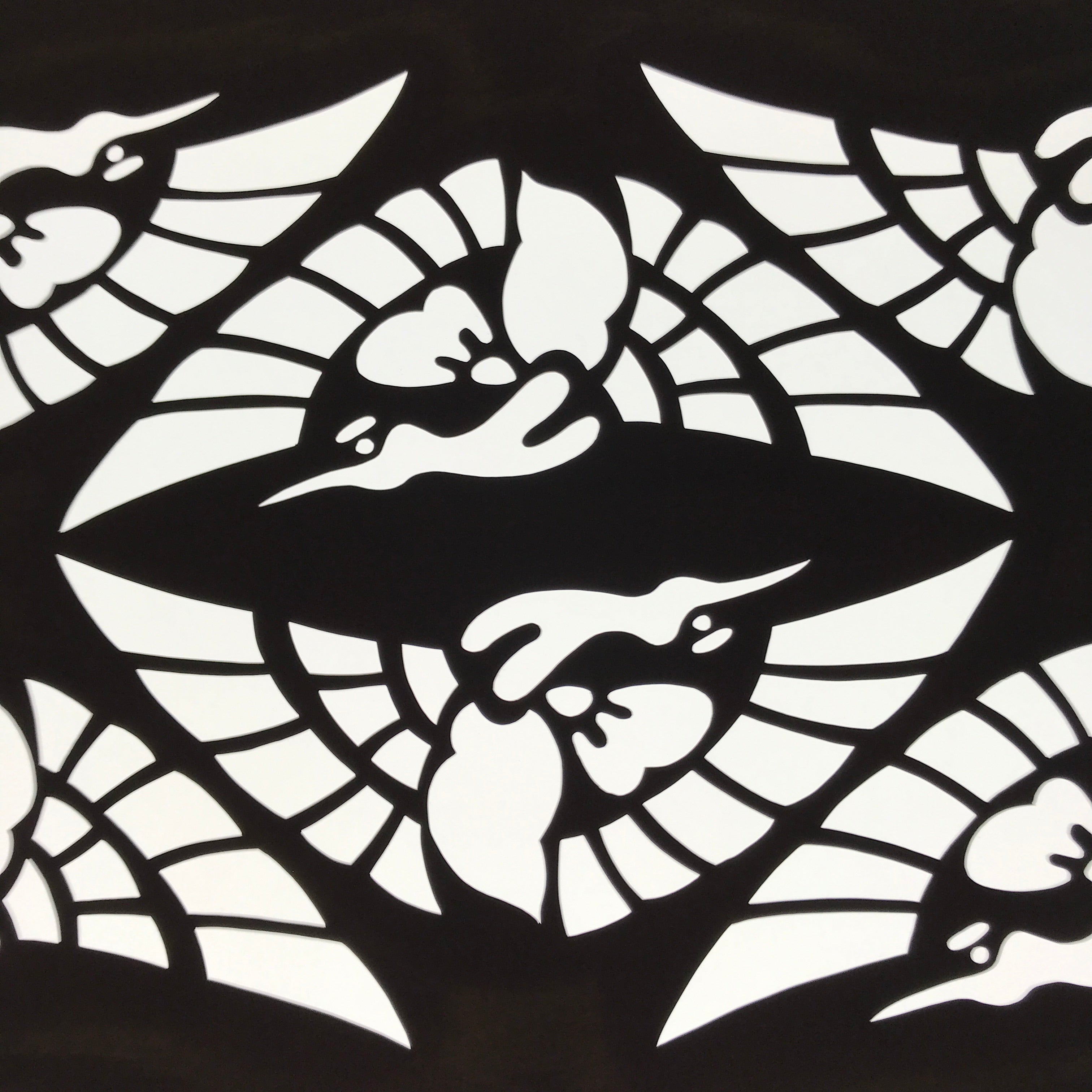 Antique Japanese Katagami Kimono Paper Stencil Katazome Tsuru Crane Birds 4Y617