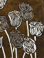 Antique Japanese Katagami Kimono Paper Stencil Katazome Tulips Flowers 4Y565