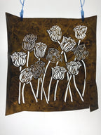 Antique Japanese Katagami Kimono Paper Stencil Katazome Tulips Flowers 4Y565