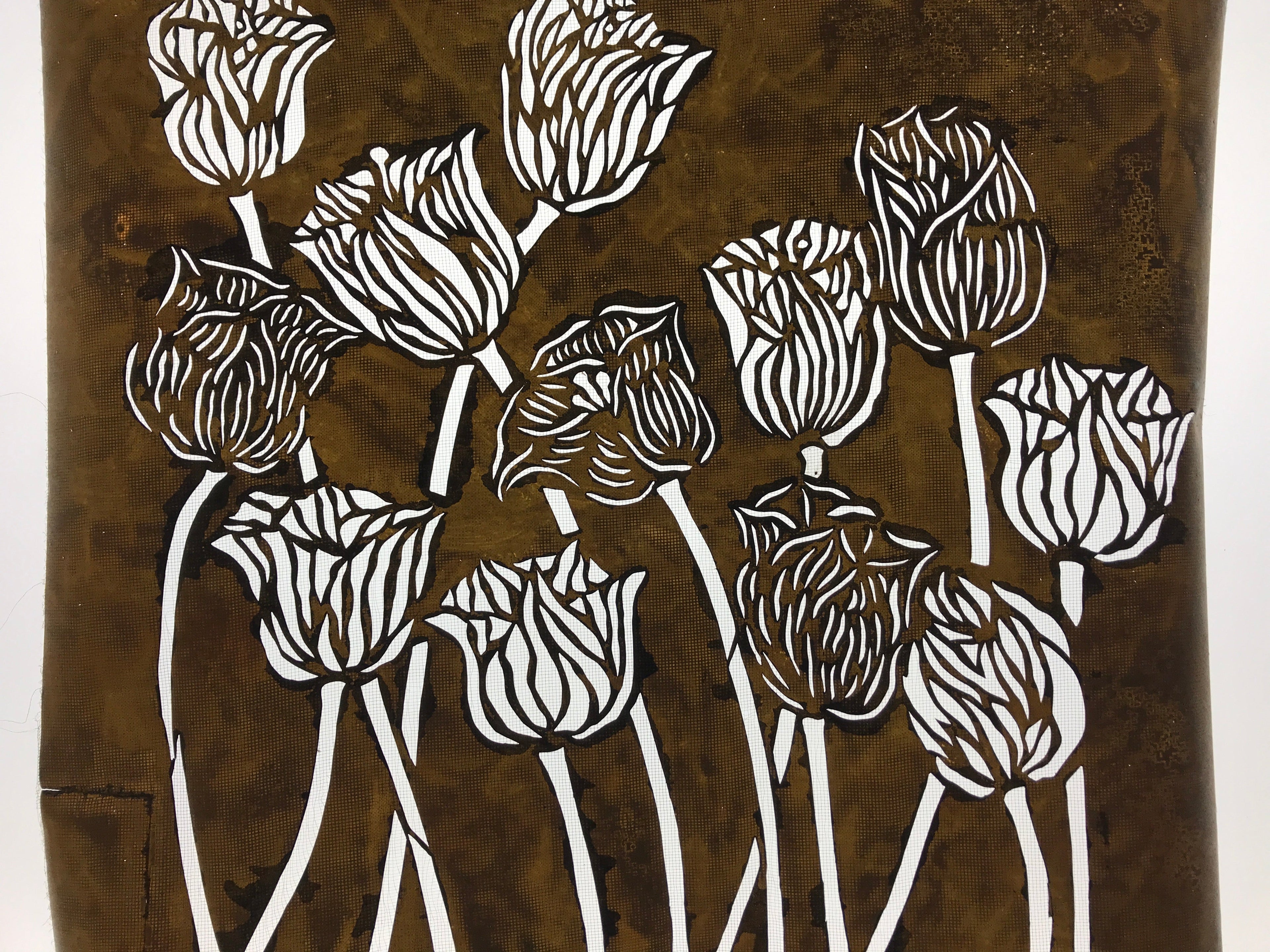 Antique Japanese Katagami Kimono Paper Stencil Katazome Tulips Flowers 4Y565