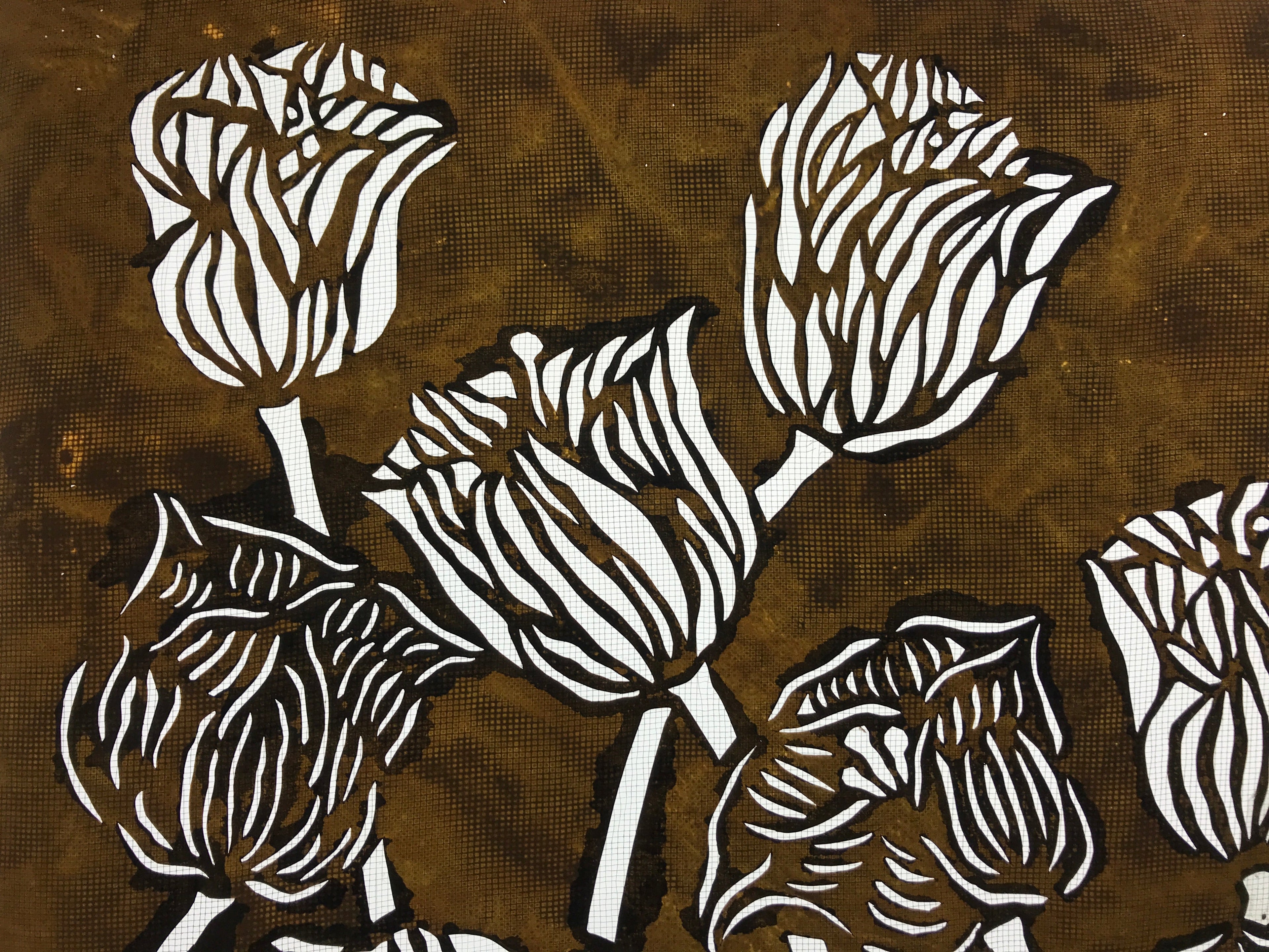 Antique Japanese Katagami Kimono Paper Stencil Katazome Tulips Flowers 4Y565