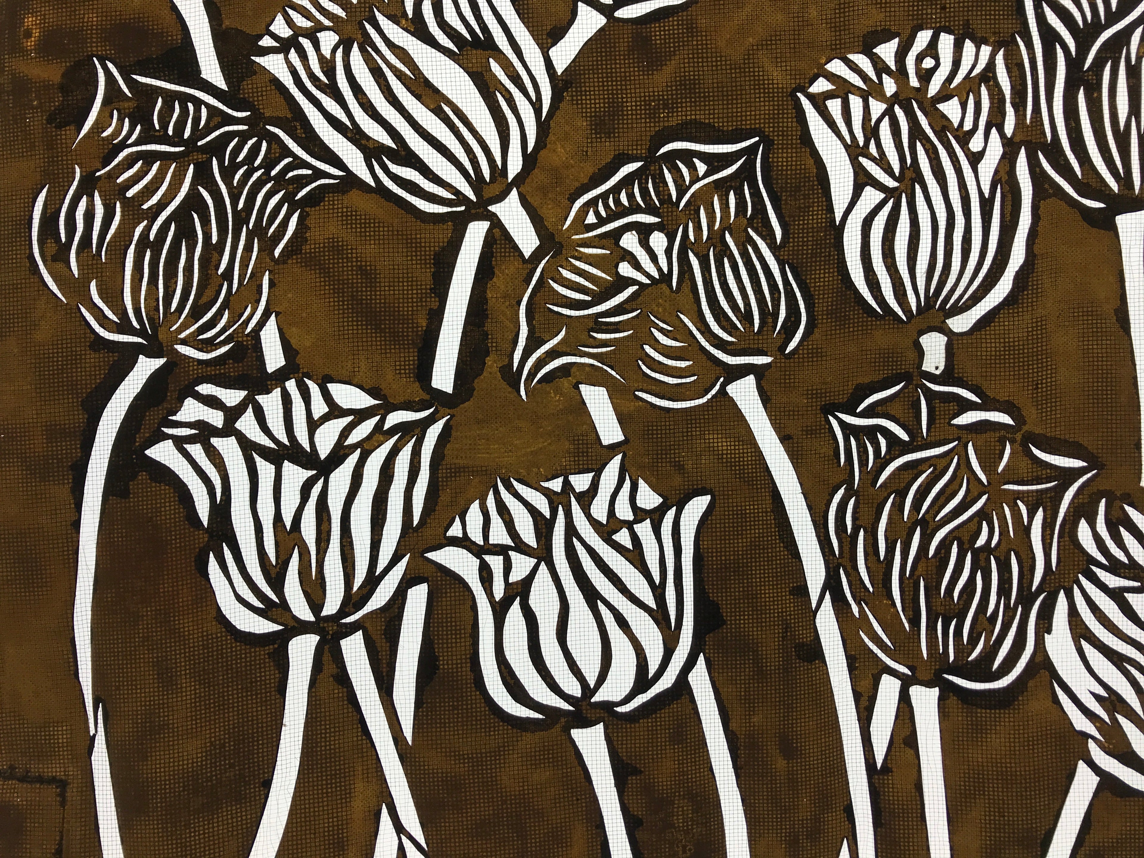 Antique Japanese Katagami Kimono Paper Stencil Katazome Tulips Flowers 4Y565
