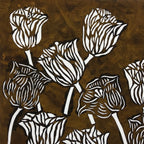 Antique Japanese Katagami Kimono Paper Stencil Katazome Tulips Flowers 4Y565