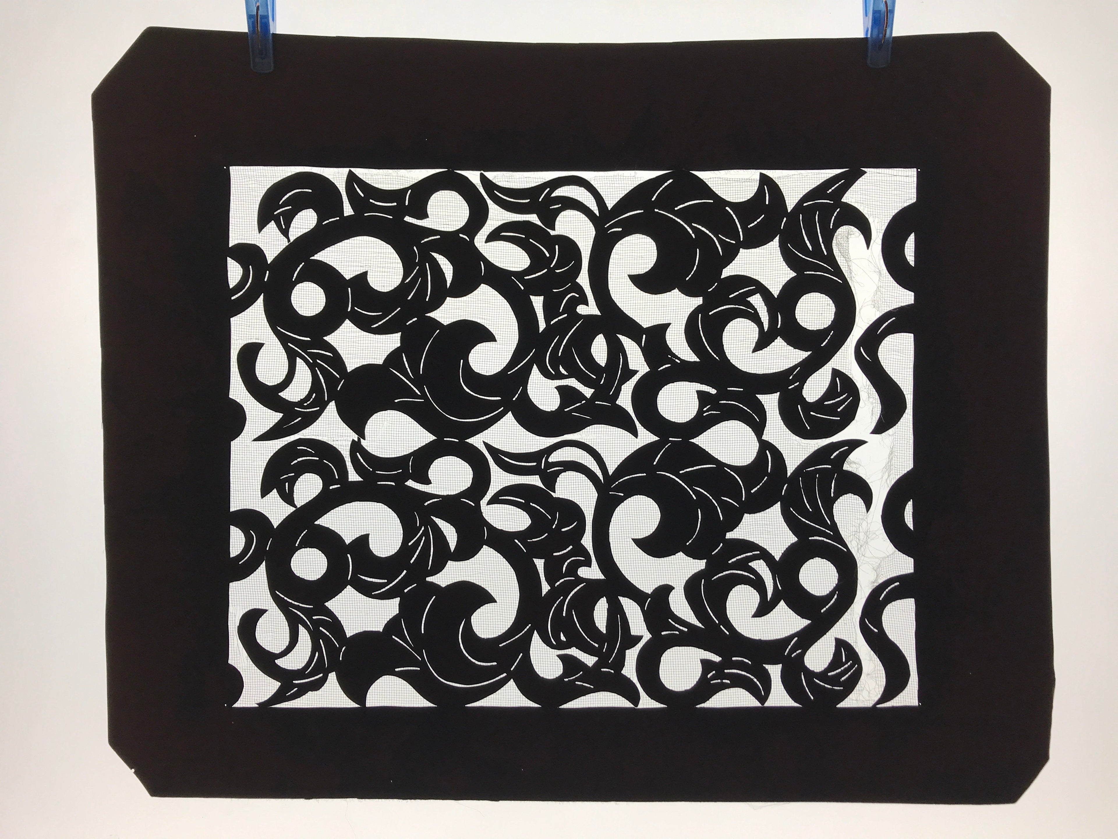 Antique Japanese Katagami Kimono Paper Stencil Katazome Twisted Vines 4Y560