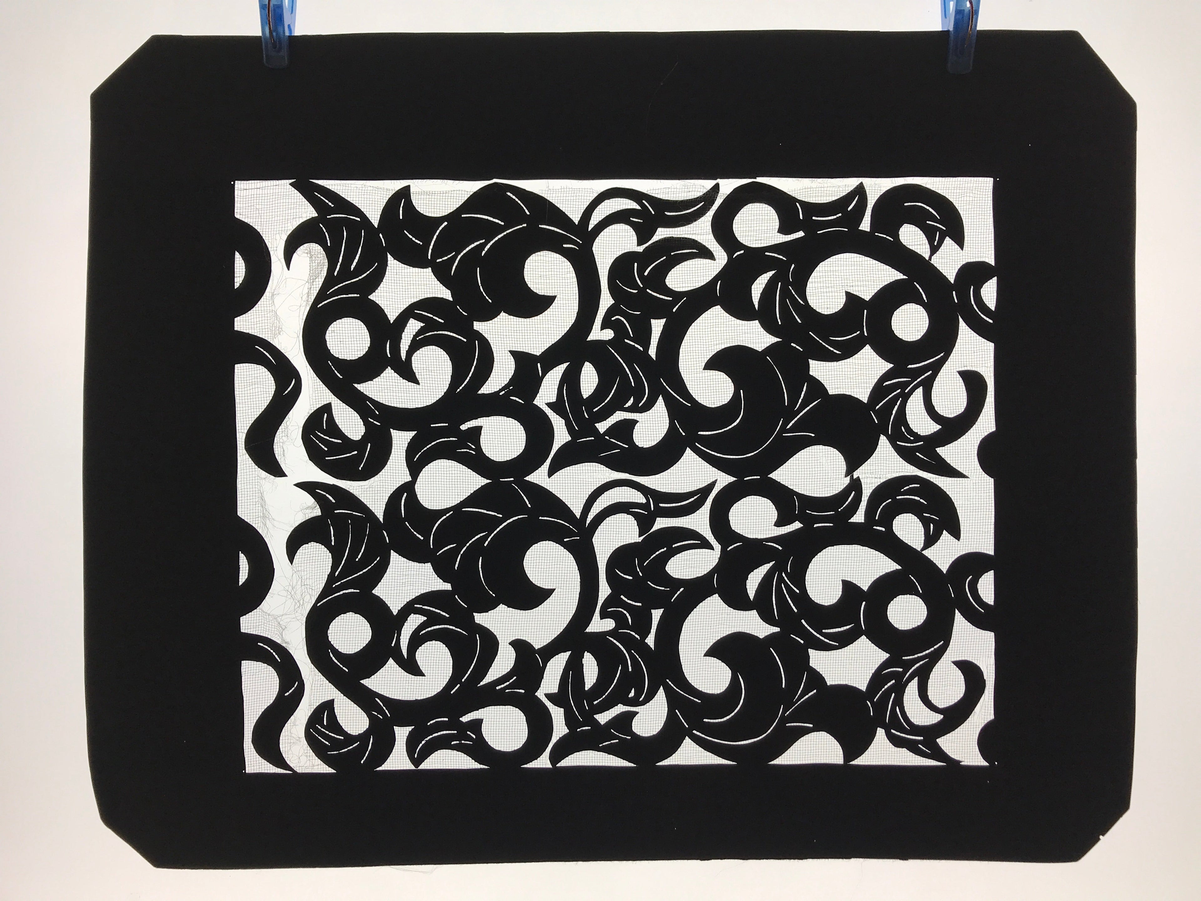 Antique Japanese Katagami Kimono Paper Stencil Katazome Twisted Vines 4Y560