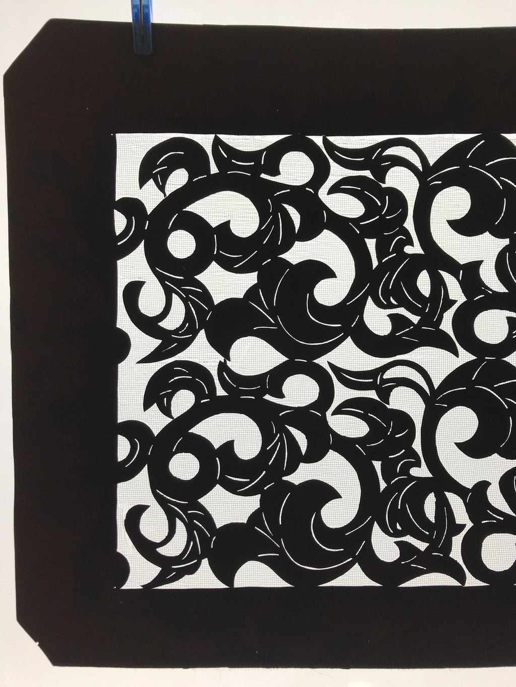 Antique Japanese Katagami Kimono Paper Stencil Katazome Twisted Vines 4Y560