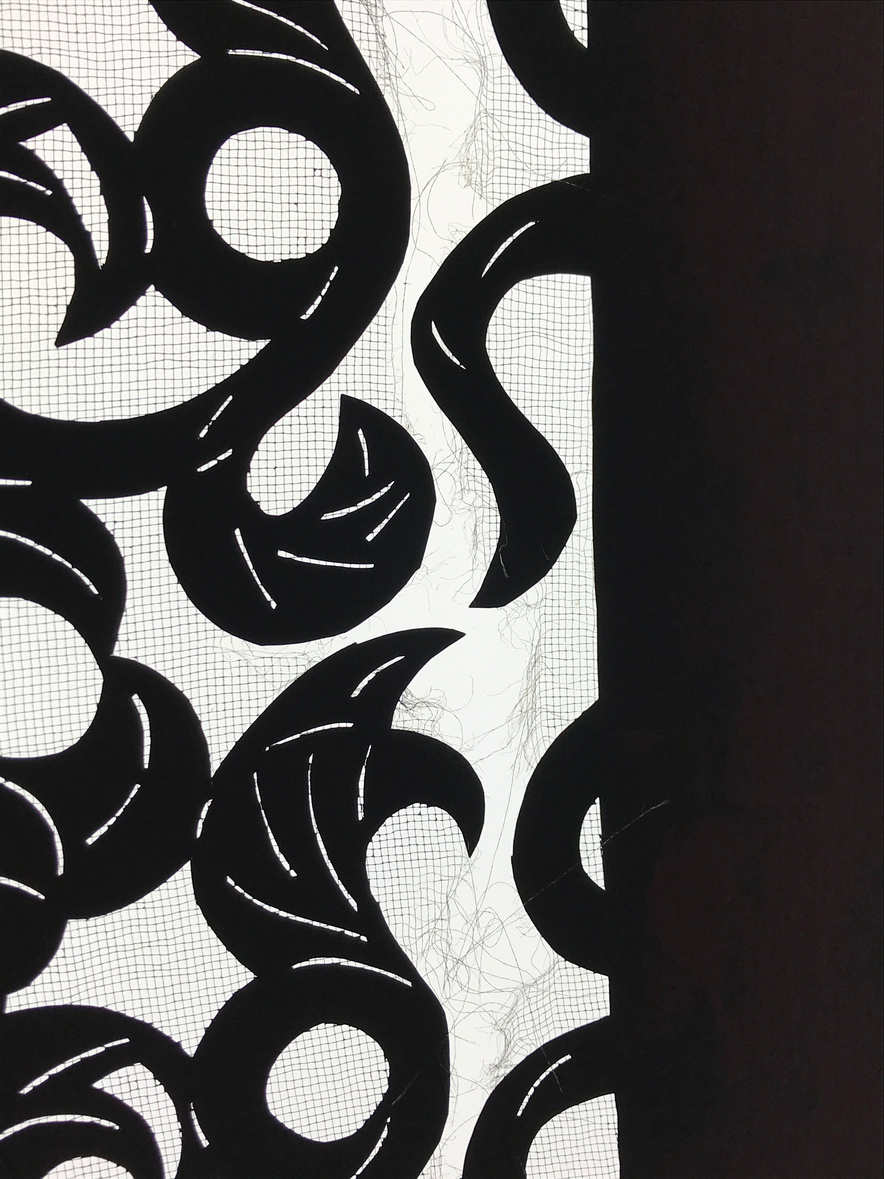 Antique Japanese Katagami Kimono Paper Stencil Katazome Twisted Vines 4Y560