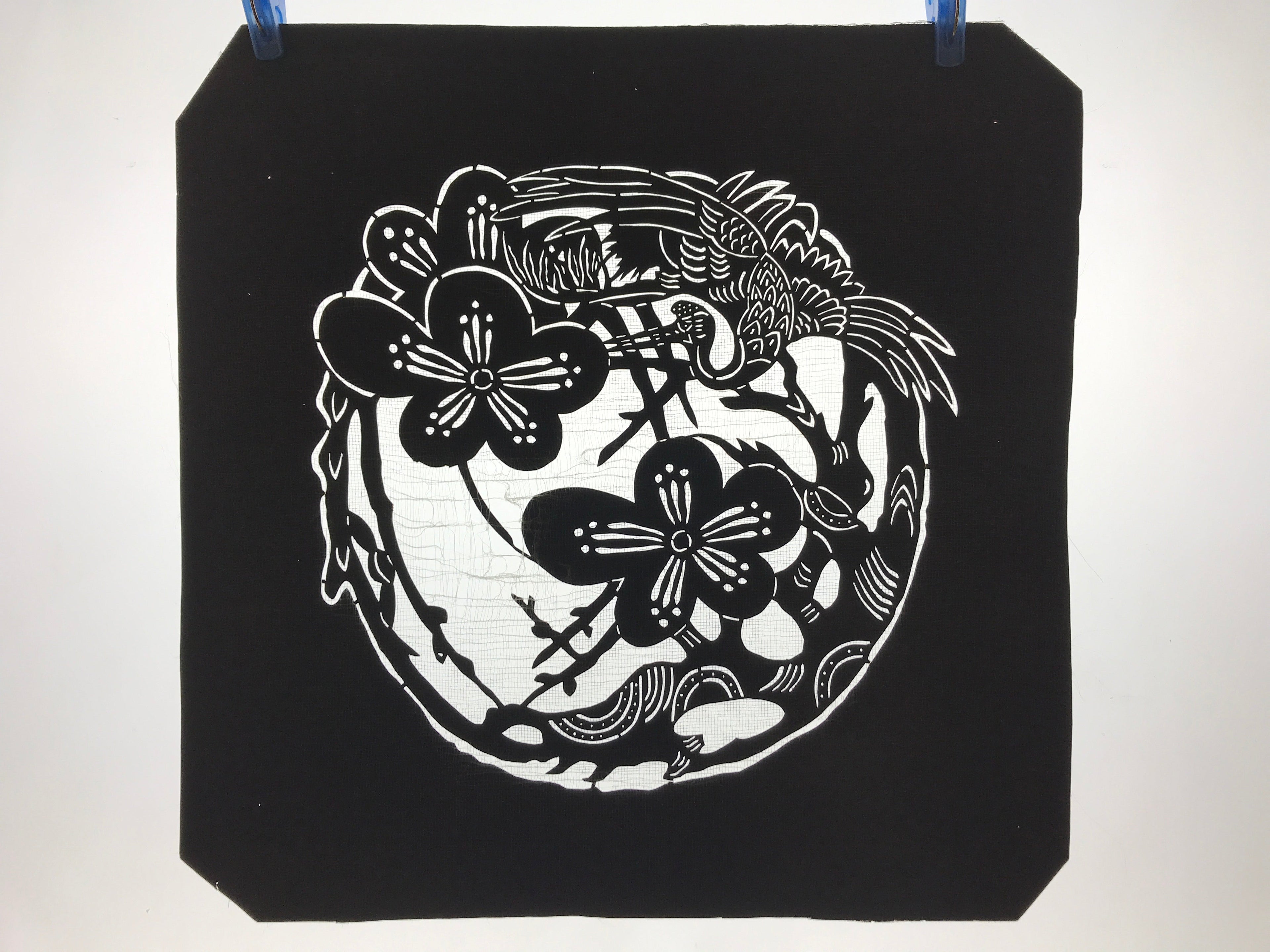 Antique Japanese Katagami Kimono Paper Stencil Katazome Ume Plum Crane 4Y532