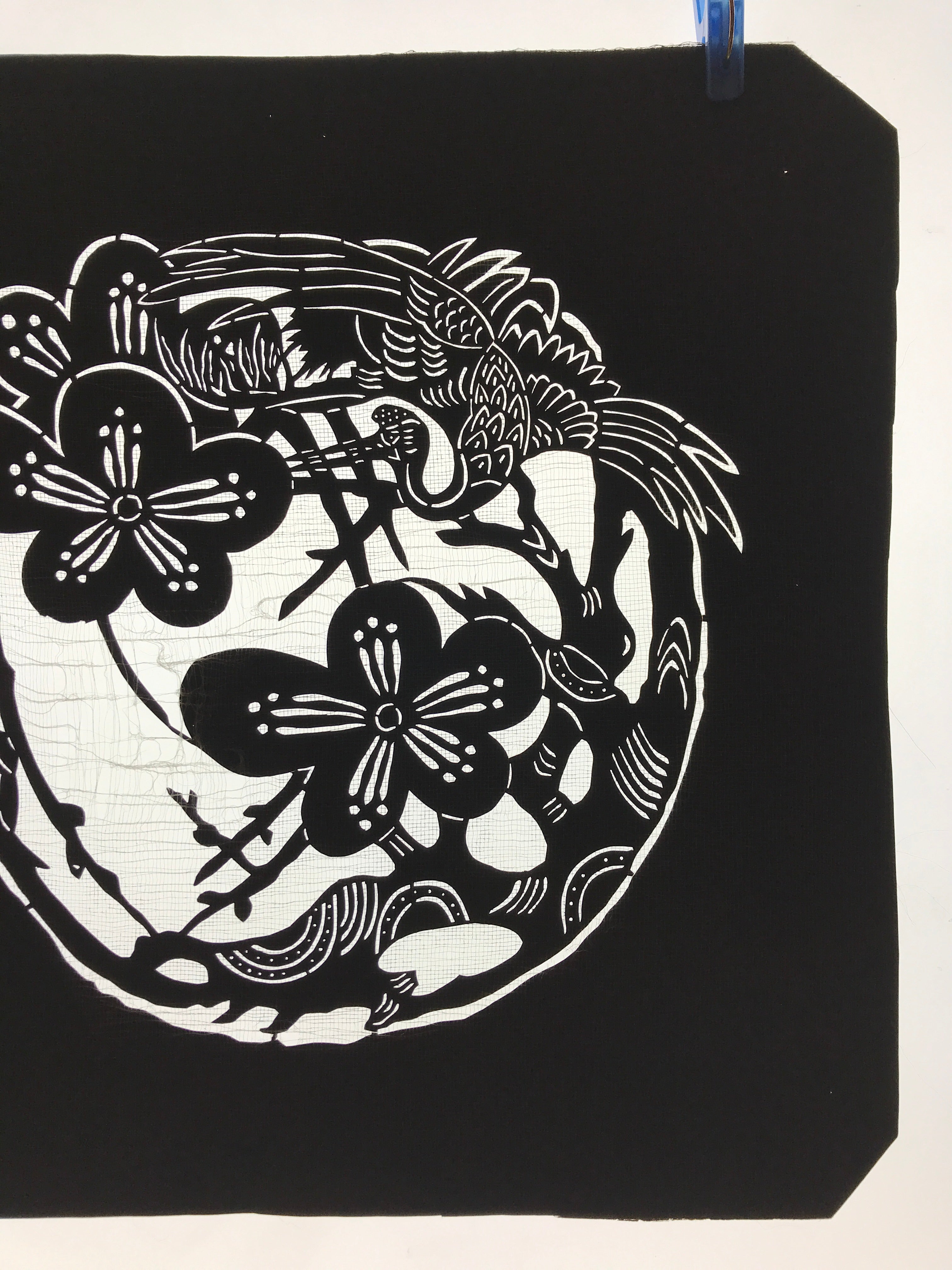 Antique Japanese Katagami Kimono Paper Stencil Katazome Ume Plum Crane 4Y532