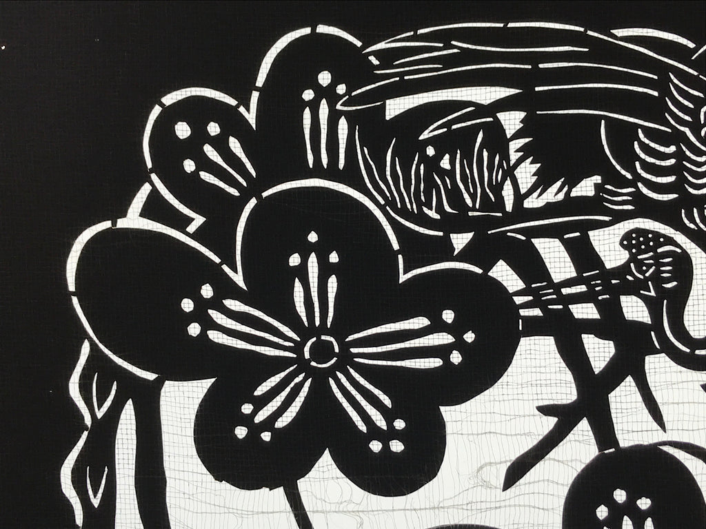 Antique Japanese Katagami Kimono Paper Stencil Katazome Ume Plum Crane 4Y532