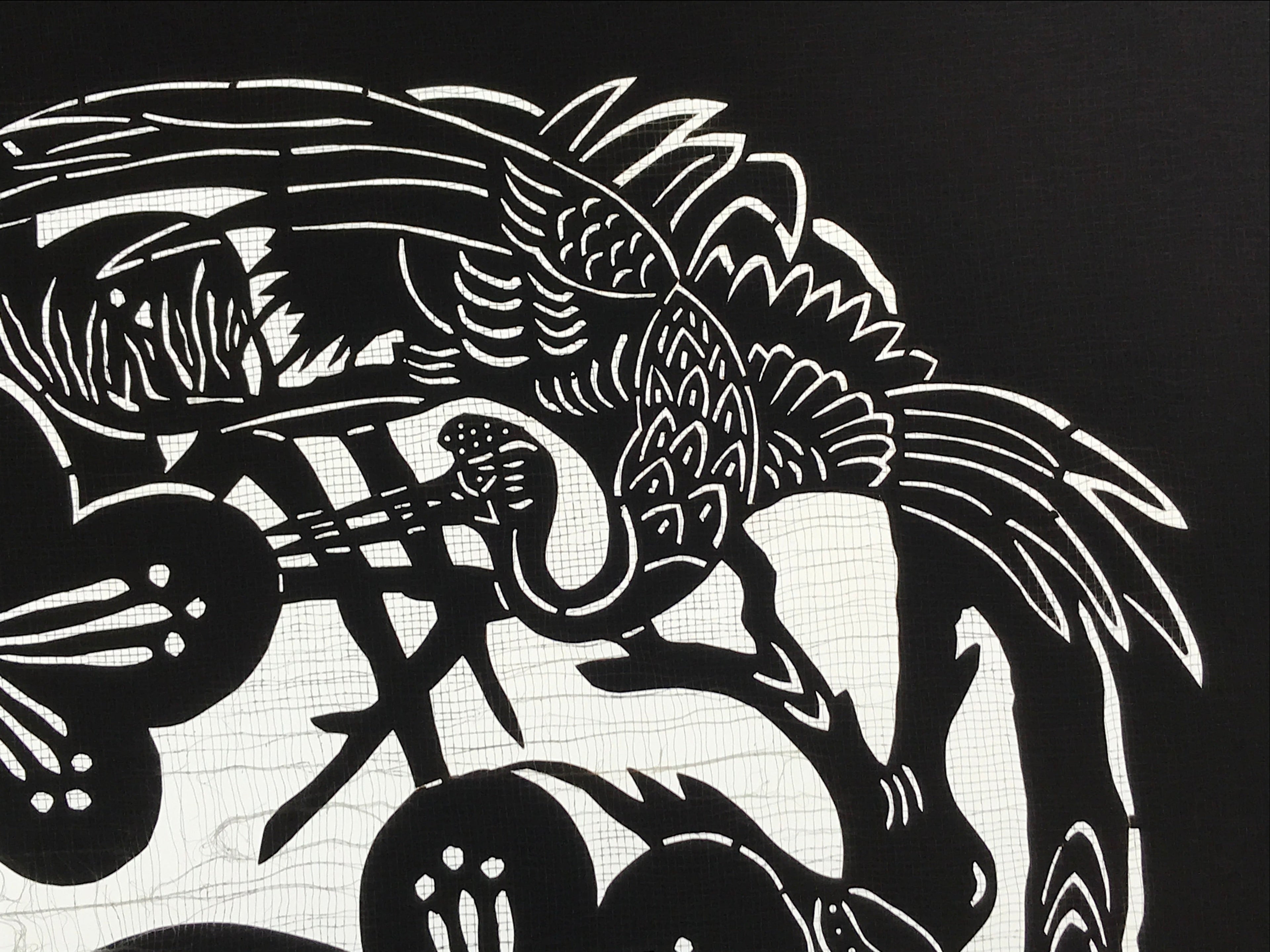 Antique Japanese Katagami Kimono Paper Stencil Katazome Ume Plum Crane 4Y532