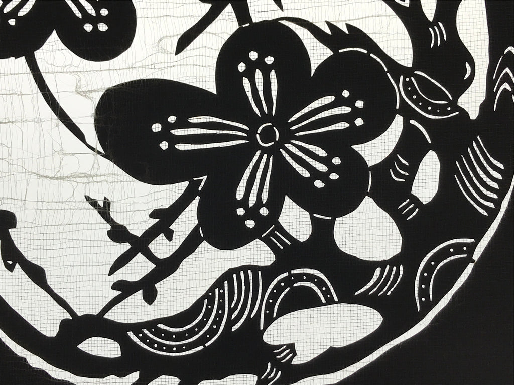Antique Japanese Katagami Kimono Paper Stencil Katazome Ume Plum Crane 4Y532