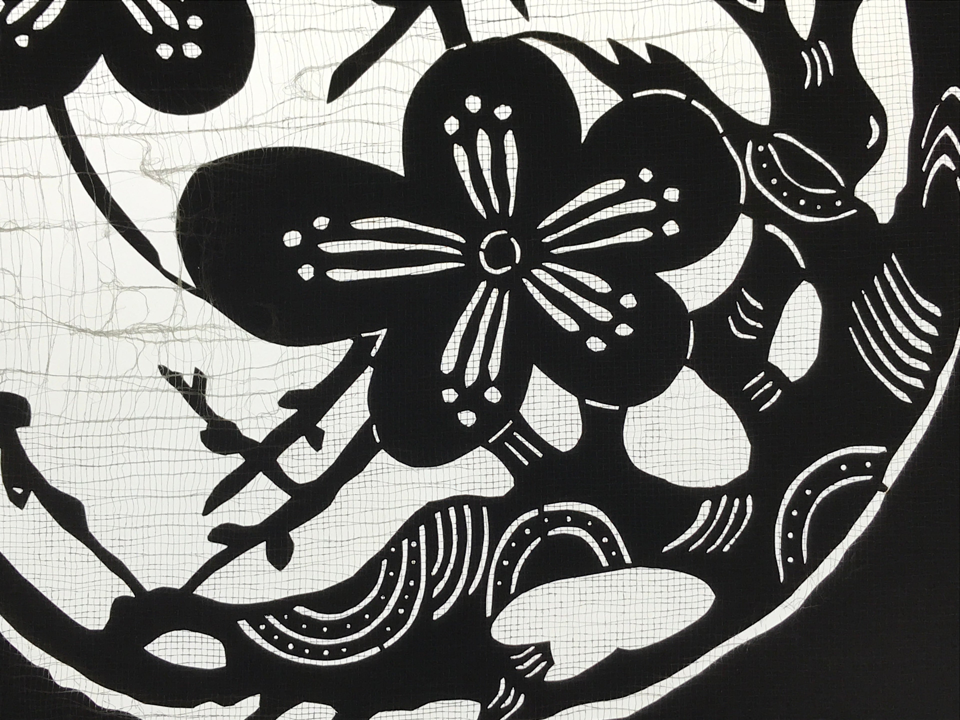 Antique Japanese Katagami Kimono Paper Stencil Katazome Ume Plum Crane 4Y532