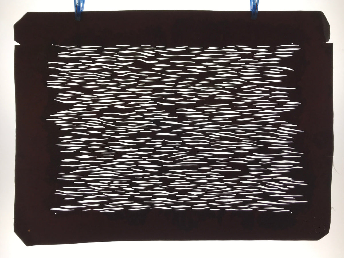 Antique Japanese Katagami Kimono Paper Stencil Katazome Wavy Lines 4Y556