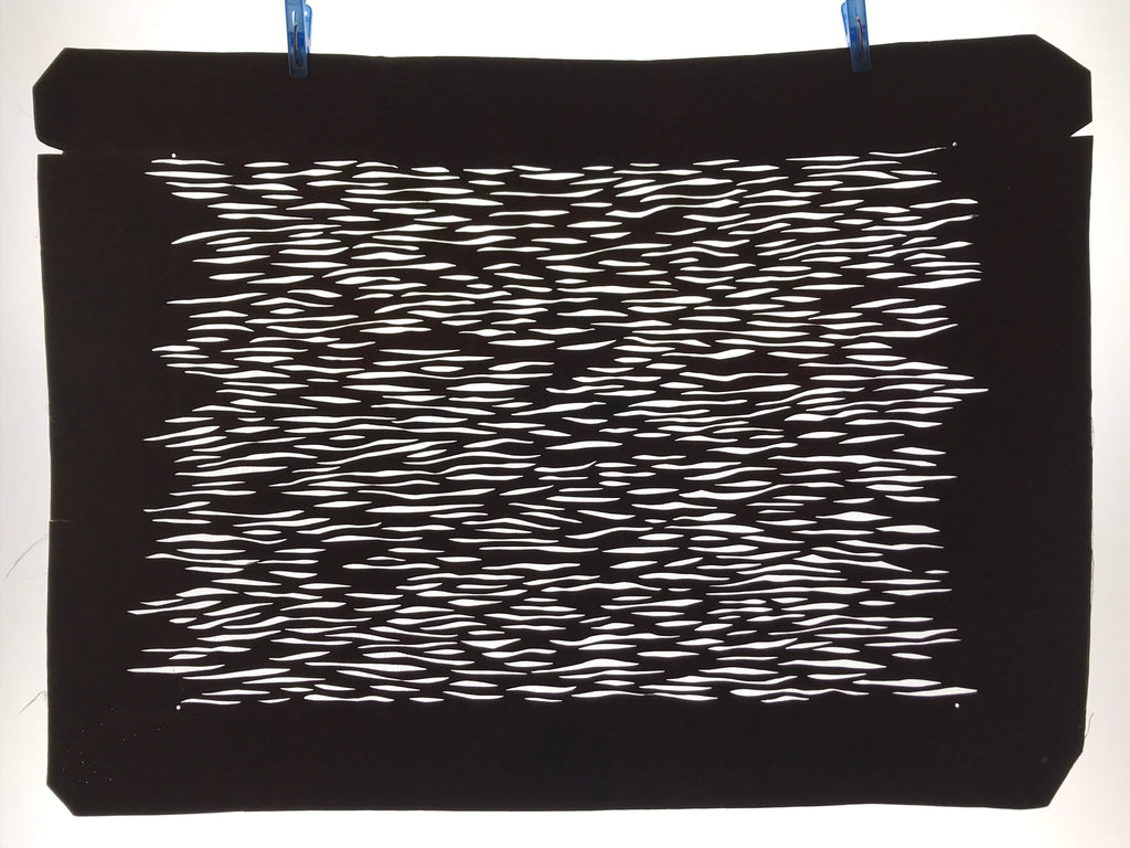 Antique Japanese Katagami Kimono Paper Stencil Katazome Wavy Lines 4Y556