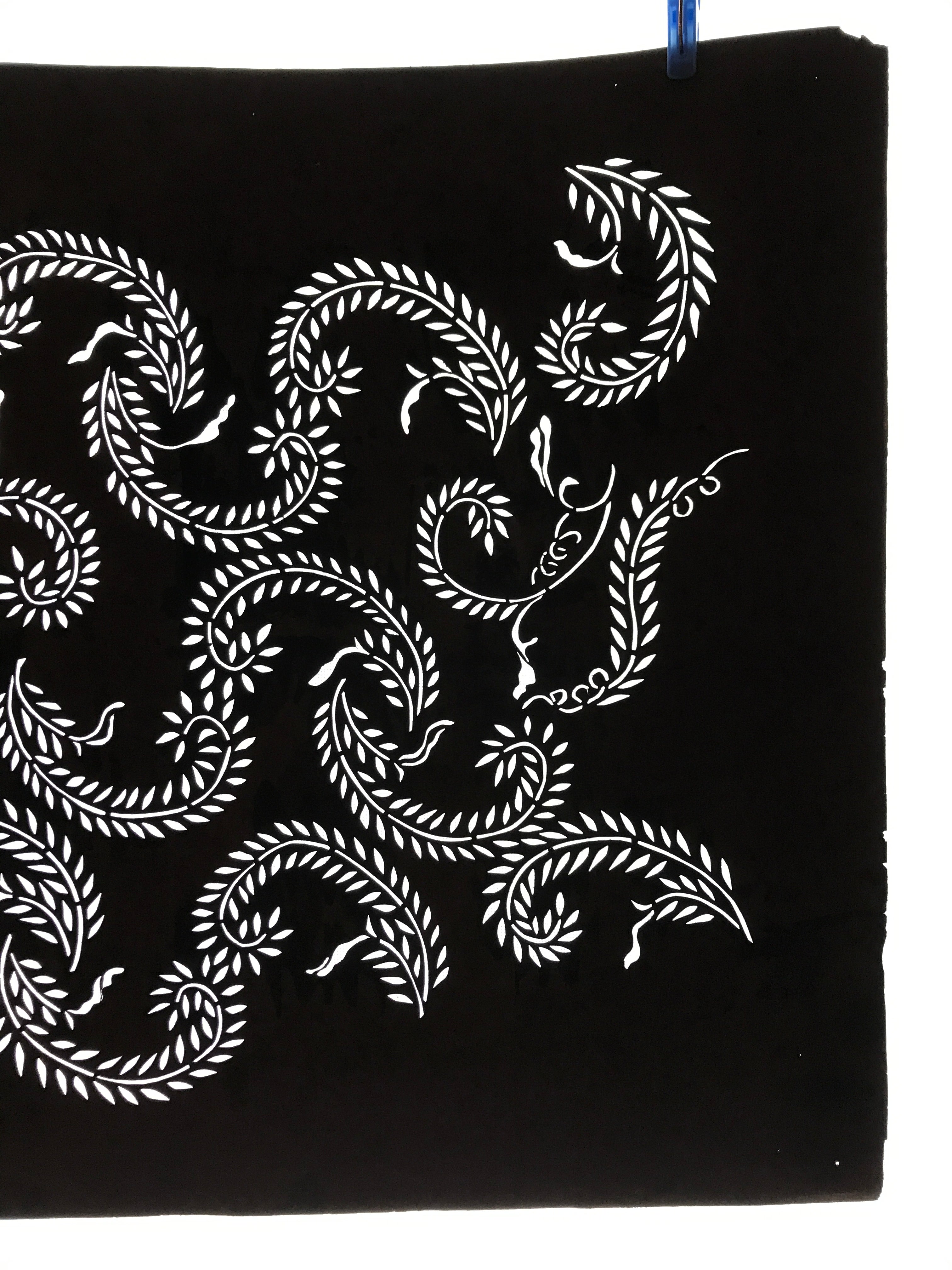 Antique Japanese Katagami Kimono Paper Stencil Katazome Winding Vines 4Y584