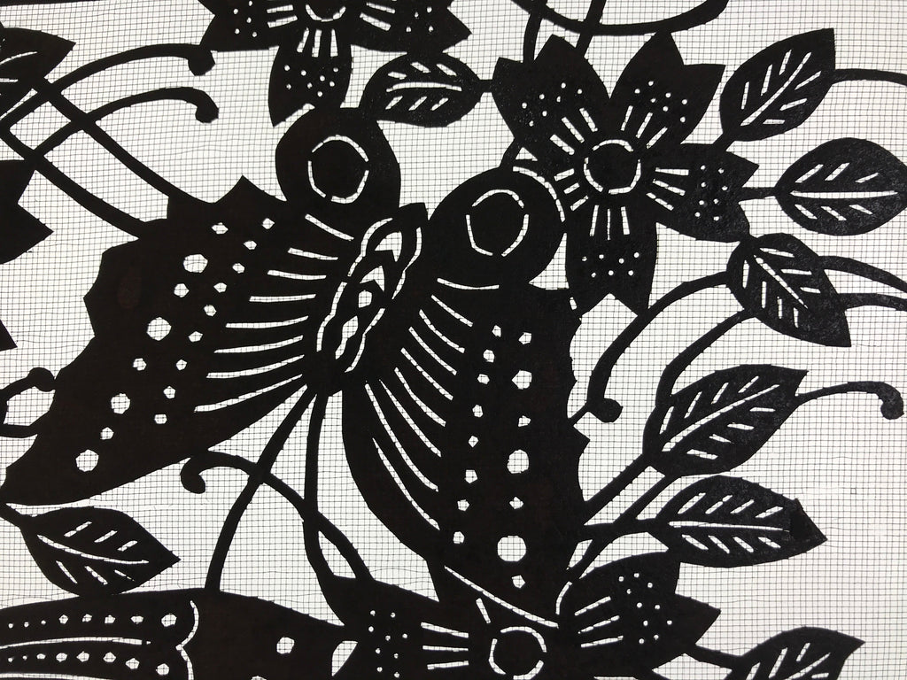 Antique Japanese Katagami Paper Kimono Stencil Butterfly Cherry Blossom A656